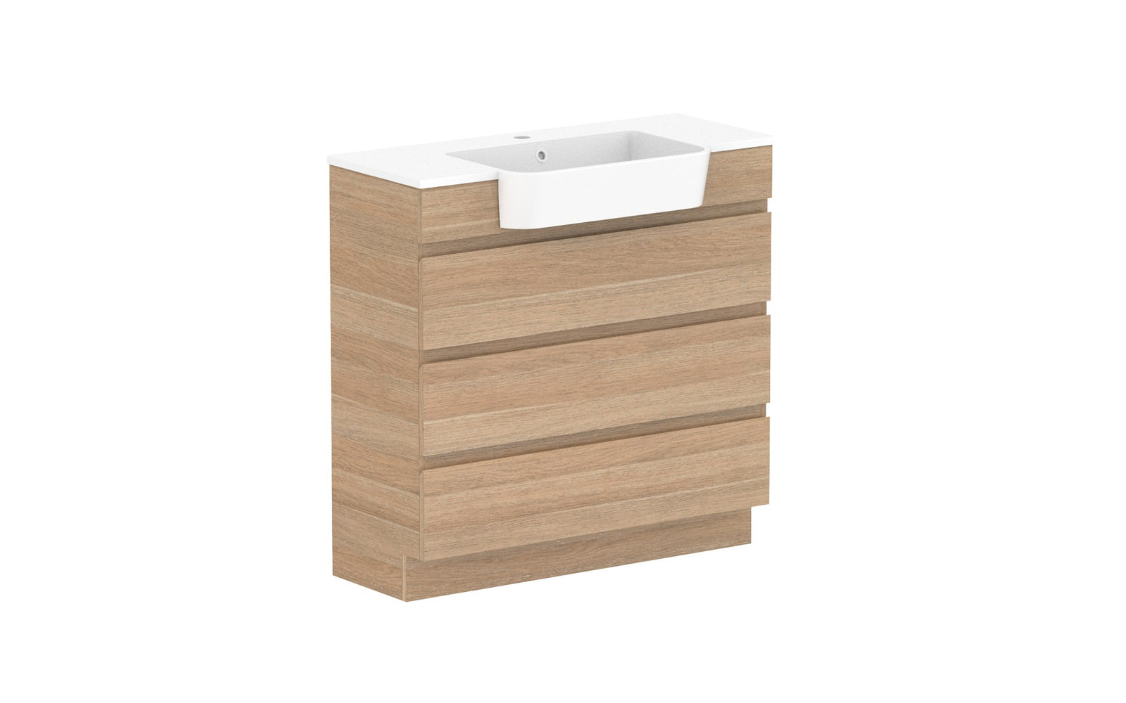 ADP Glacier Semi-Recessed All-Drawer Trio Floor Mount Vanity 900mm, cast marble top