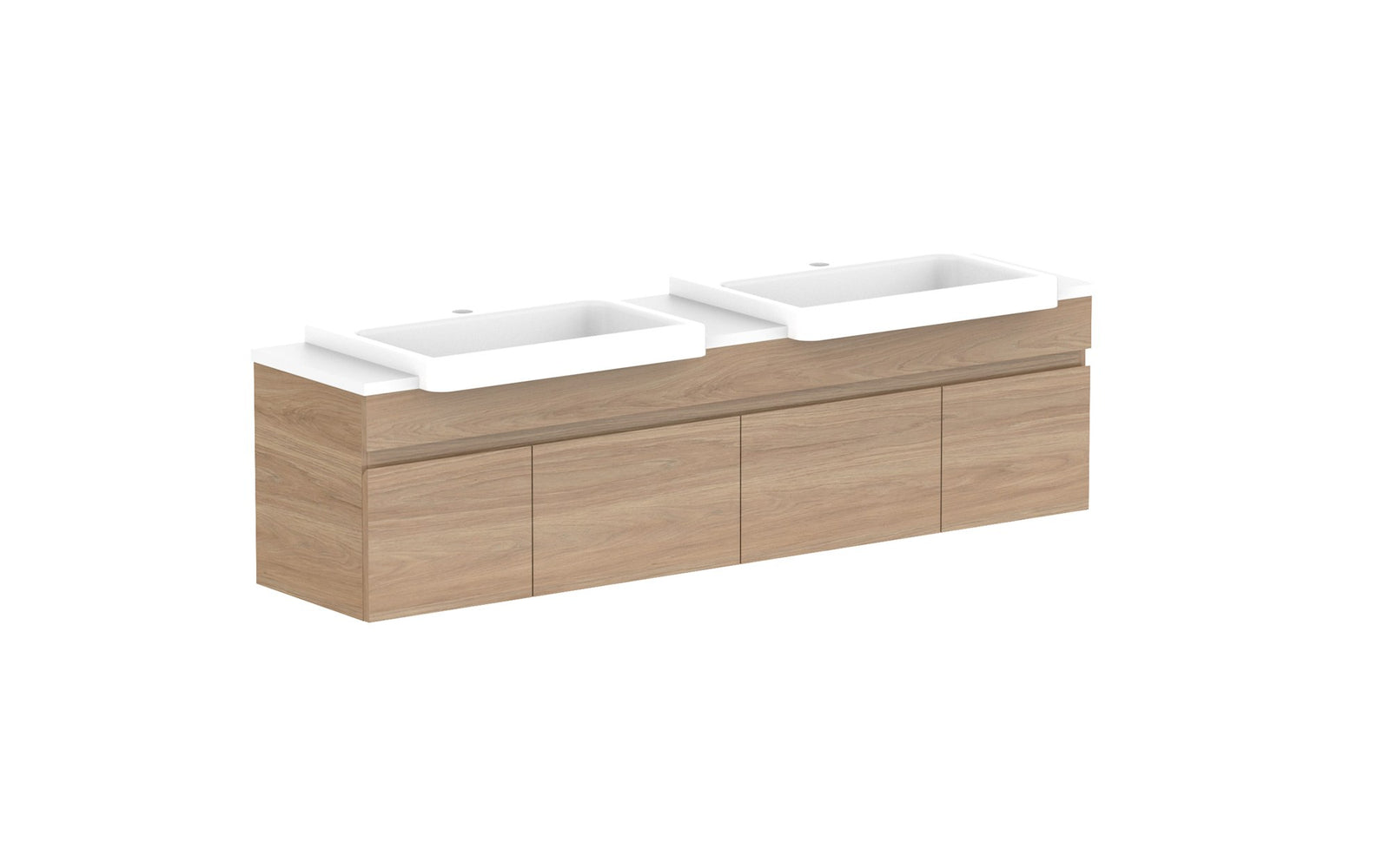 ADP Glacier Semi-Recessed Door & Drawer Slim Wall Hung Vanity 1500mm double bowl, benchtop
