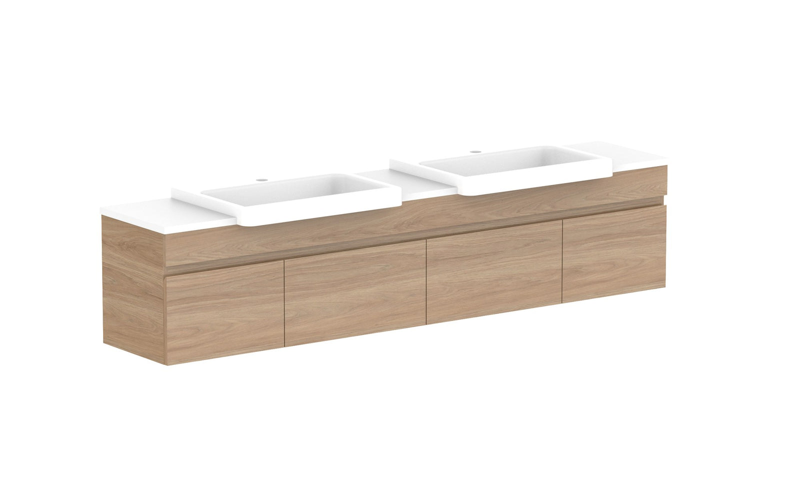 ADP Glacier Semi-Recessed Door & Drawer Slim Wall Hung Vanity 1800mm double bowl, benchtop