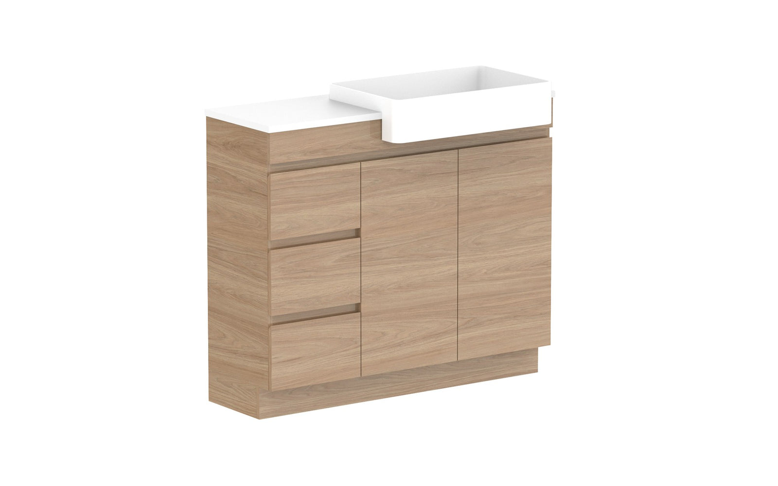 ADP Glacier Semi-Recessed Door & Drawer Trio Floor Mount Vanity 1050mm right offset bowl, benchtop