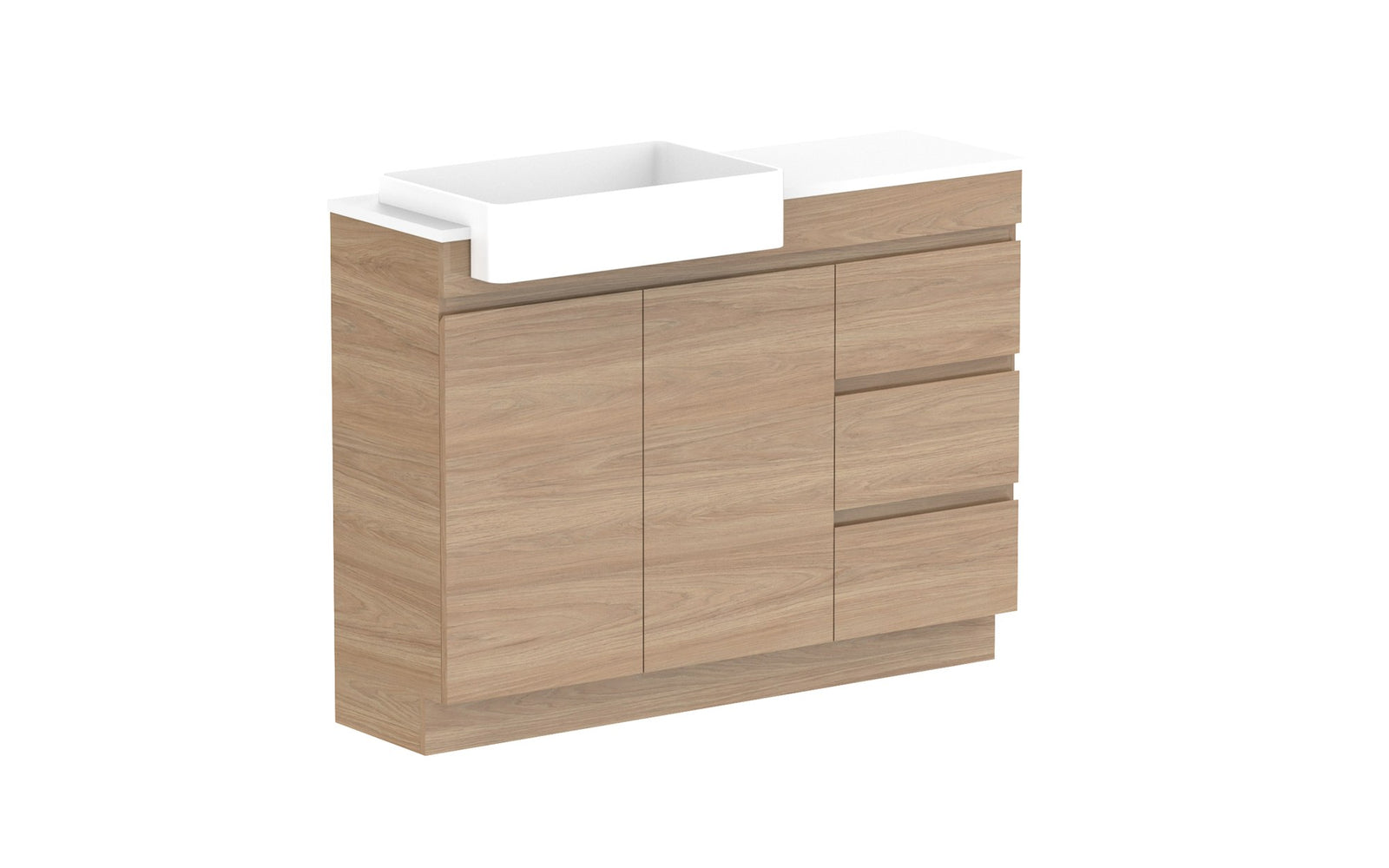 ADP Glacier Semi-Recessed Door & Drawer Trio Floor Mount Vanity 1200mm left offset bowl, benchtop
