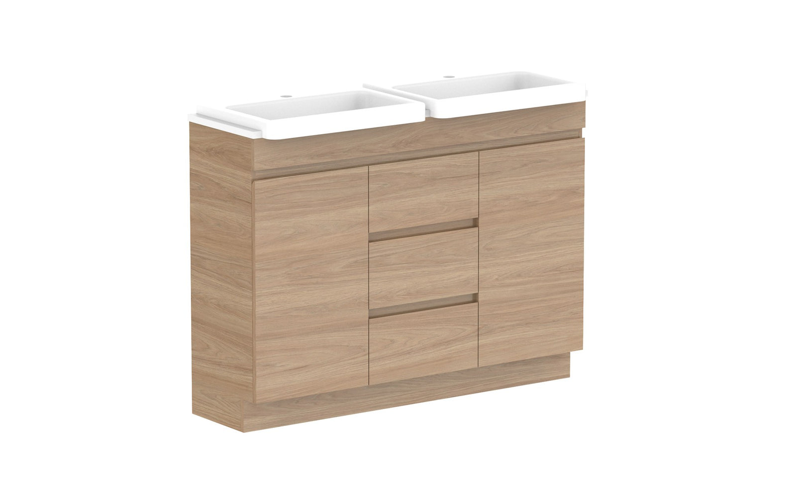 ADP Glacier Semi-Recessed Door & Drawer Trio Floor Mount Vanity 1200mm double bowl, benchtop