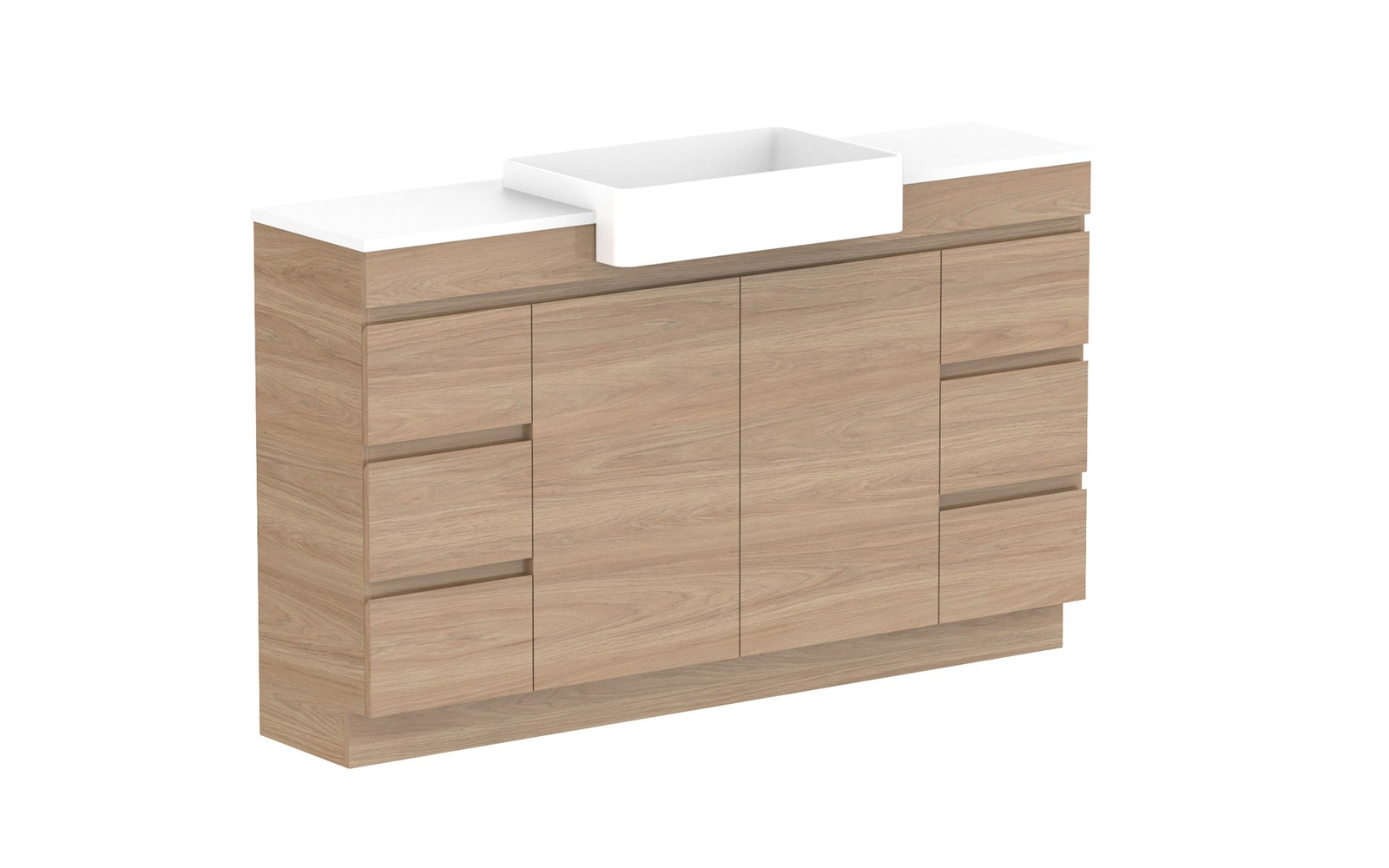 ADP Glacier Semi-Recessed Door & Drawer Trio Floor Mount Vanity 1500mm centre bowl, benchtop