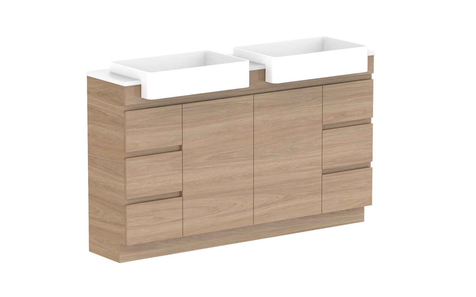 ADP Glacier Semi-Recessed Door & Drawer Trio Floor Mount Vanity 1500mm double bowl, benchtop