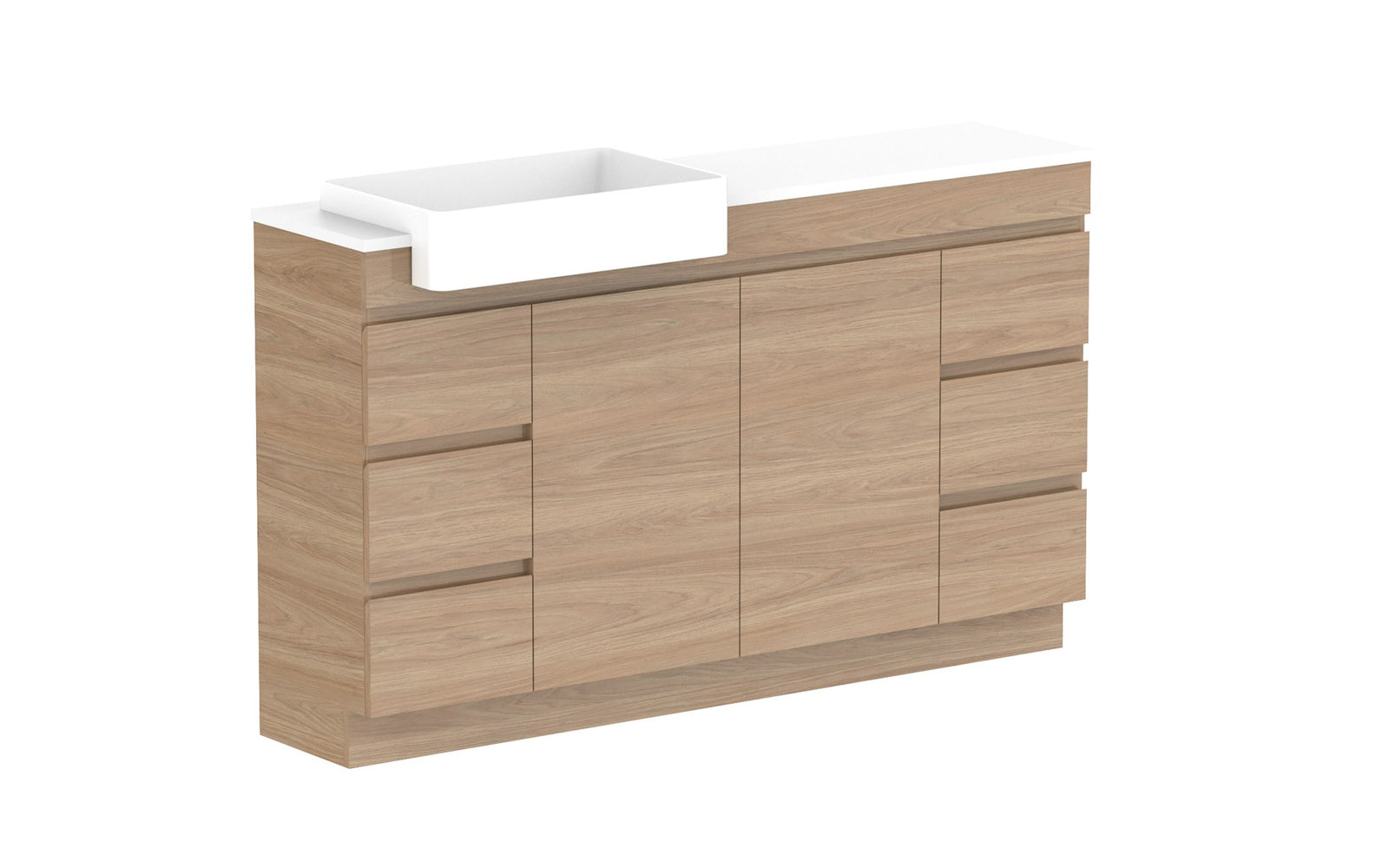ADP Glacier Semi-Recessed Door & Drawer Trio Floor Mount Vanity 1500mm left offset bowl, benchtop
