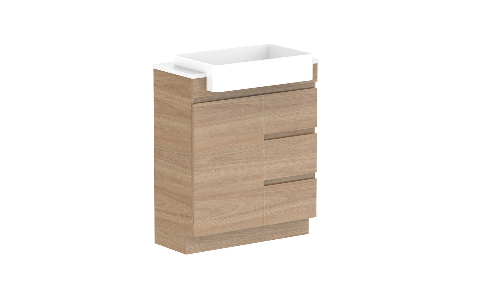 ADP Glacier Semi-Recessed Door & Drawer Trio Floor Mount Vanity 750mm centre bowl, benchtop