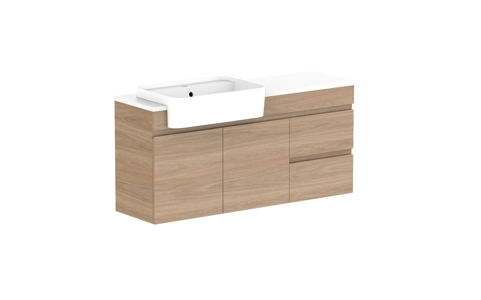 ADP Glacier Semi-Recessed Door & Drawer Twin Wall Hung Vanity 1200mm left offset bowl, benchtop