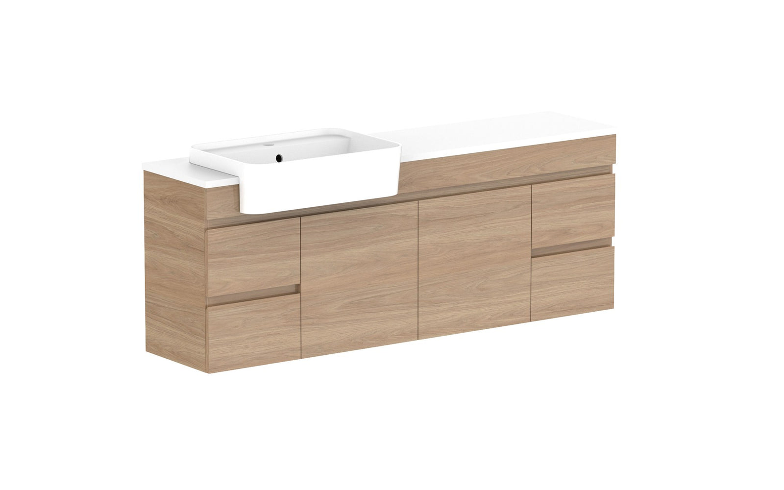 ADP Glacier Semi-Recessed Door & Drawer Twin Wall Hung Vanity 1500mm left offset bowl, benchtop