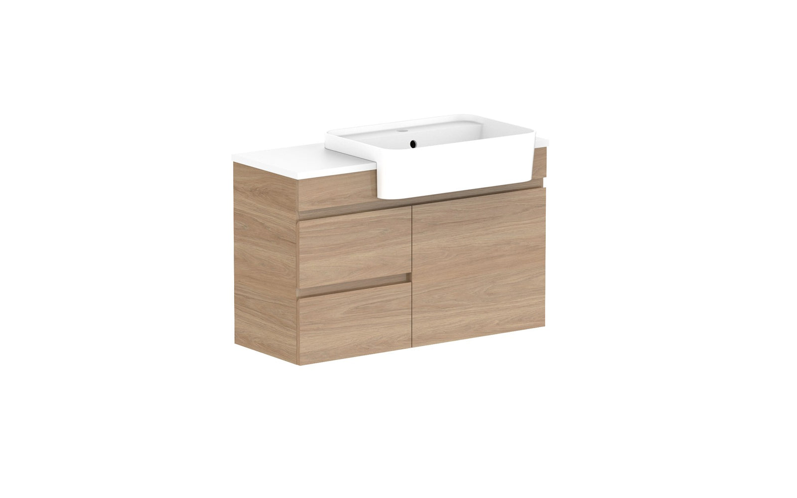 ADP Glacier Semi-Recessed Door & Drawer Twin Wall Hung Vanity 900mm right offset bowl, benchtop