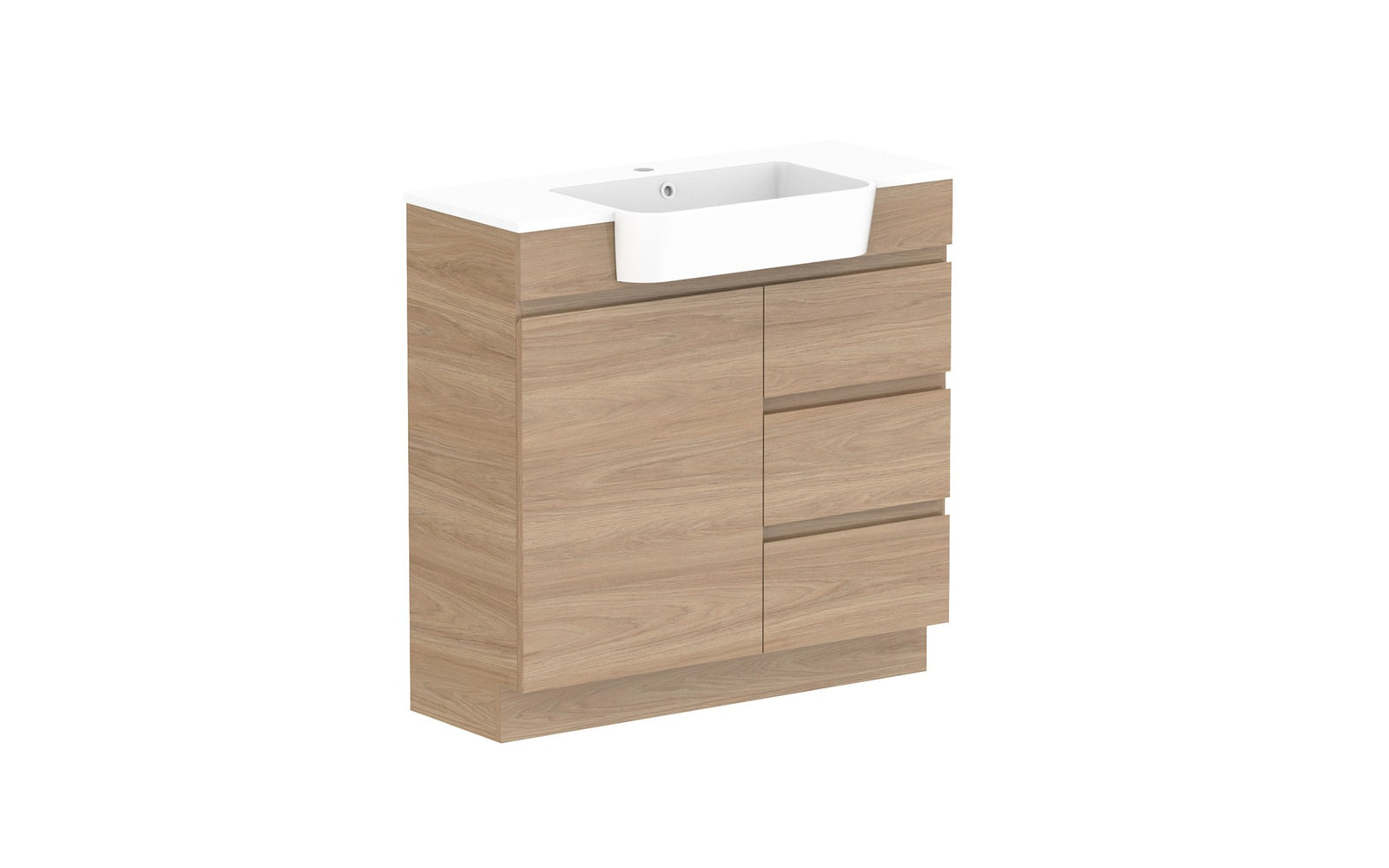ADP Glacier Semi-Recessed Door & Drawer Trio Floor Mount Vanity 900mm, cast marble top