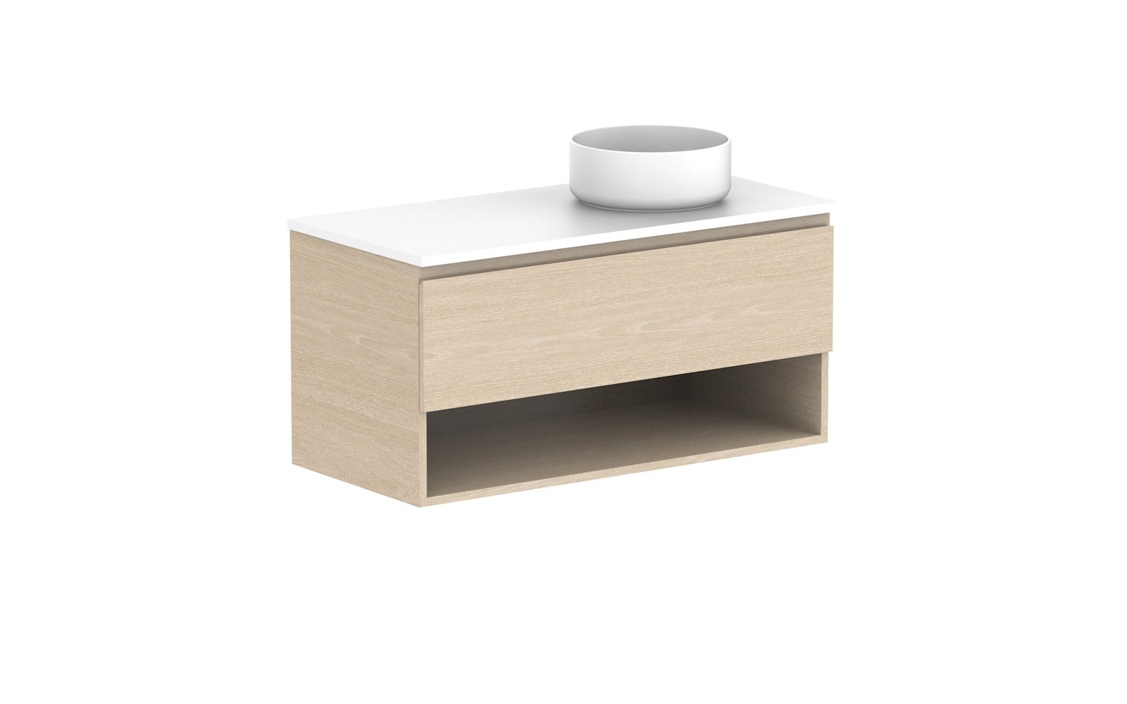 ADP Glacier Full Depth Shelf Slim Wall Hung Vanity 1050mm right offset bowl, benchtop