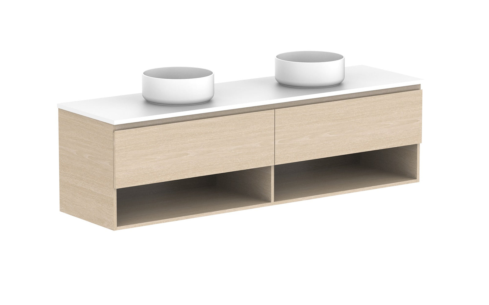 ADP Glacier Full Depth Shelf Slim Wall Hung Vanity 1800mm double bowl, benchtop