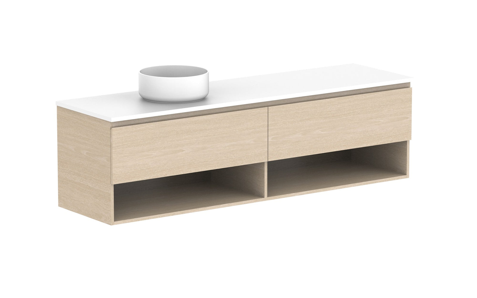 ADP Glacier Full Depth Shelf Slim Wall Hung Vanity 1800mm left offset bowl, benchtop