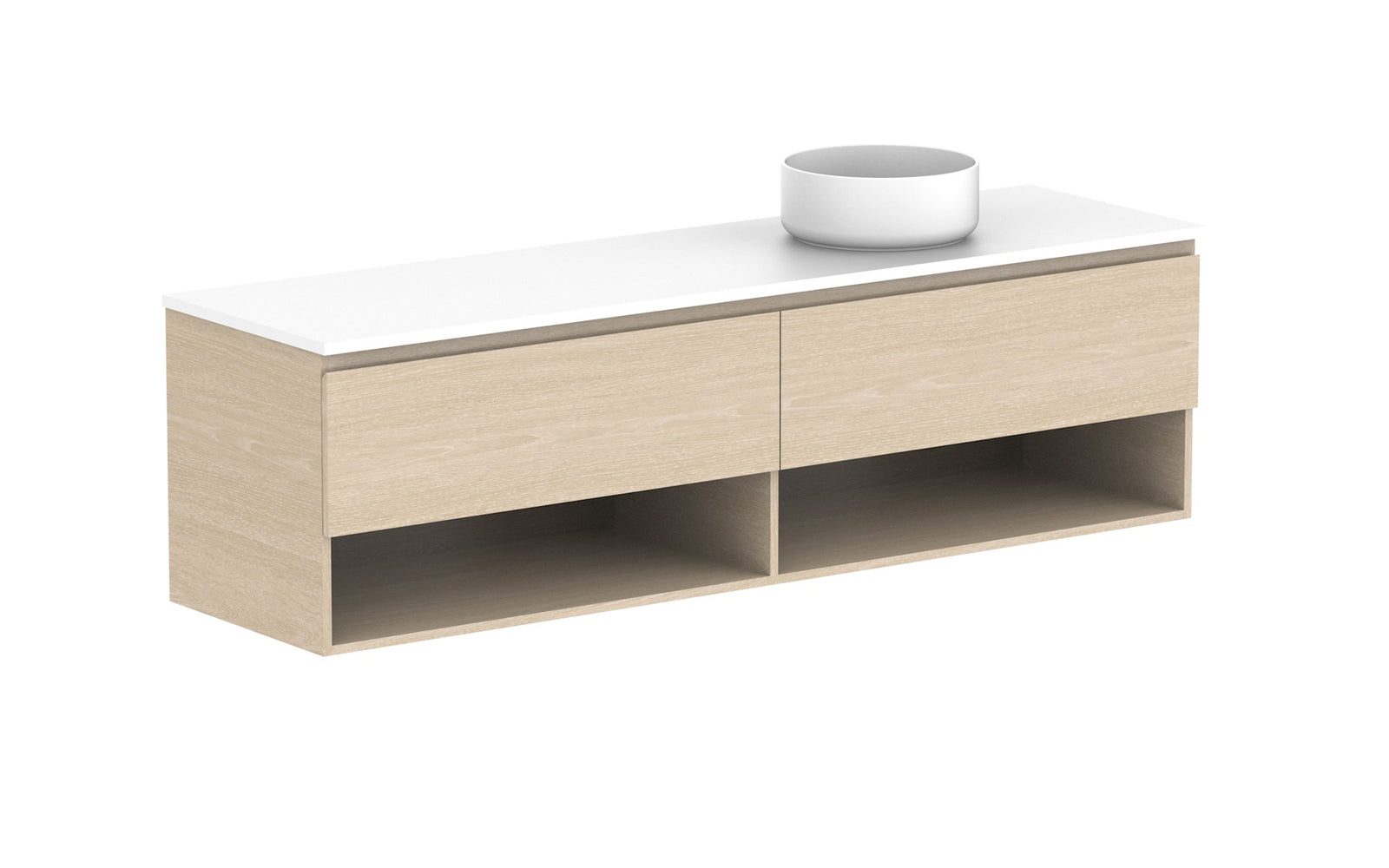 ADP Glacier Full Depth Shelf Slim Wall Hung Vanity 1800mm right offset bowl, benchtop