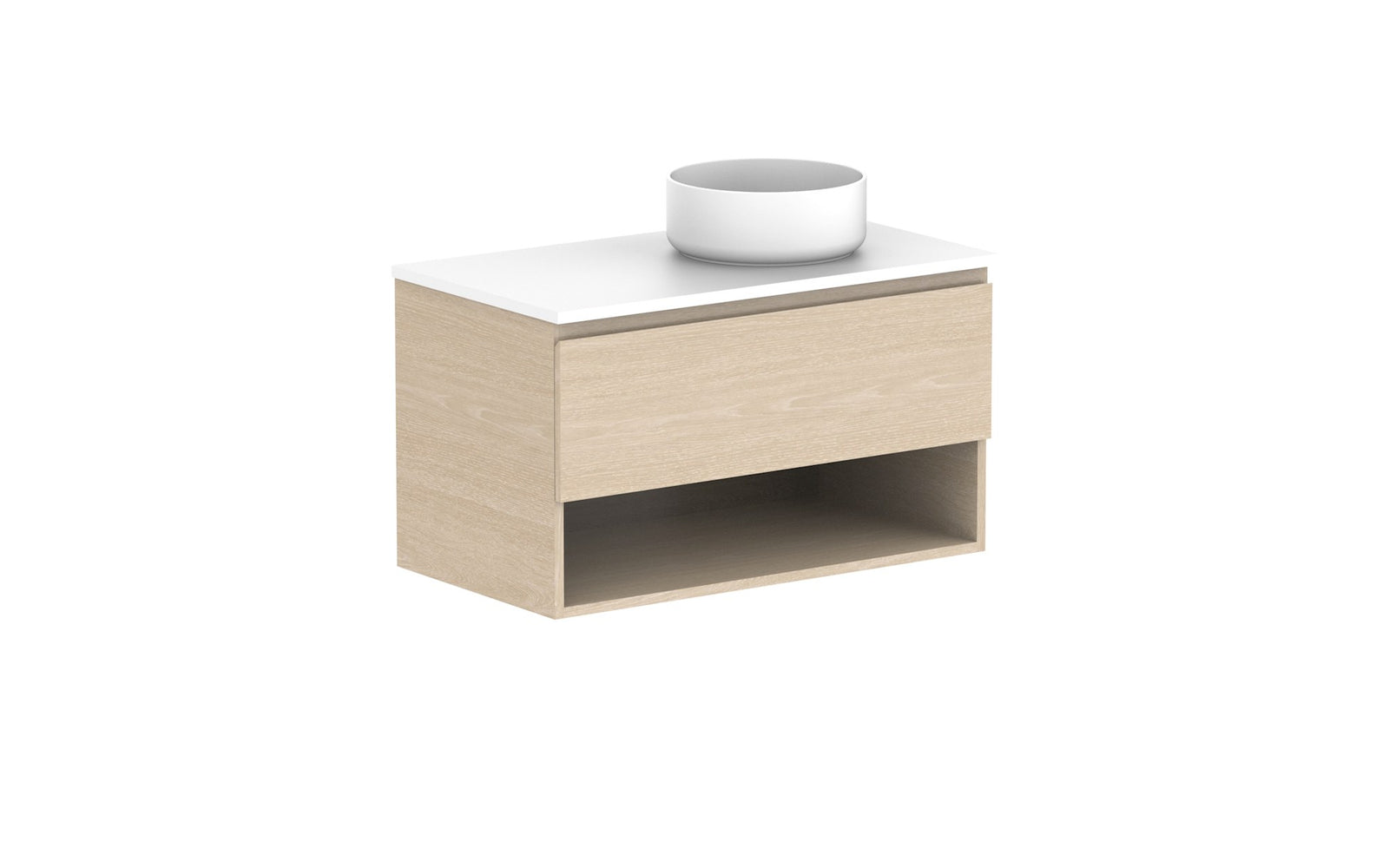 ADP Glacier Full Depth Shelf Slim Wall Hung Vanity 900mm right offset bowl, benchtop
