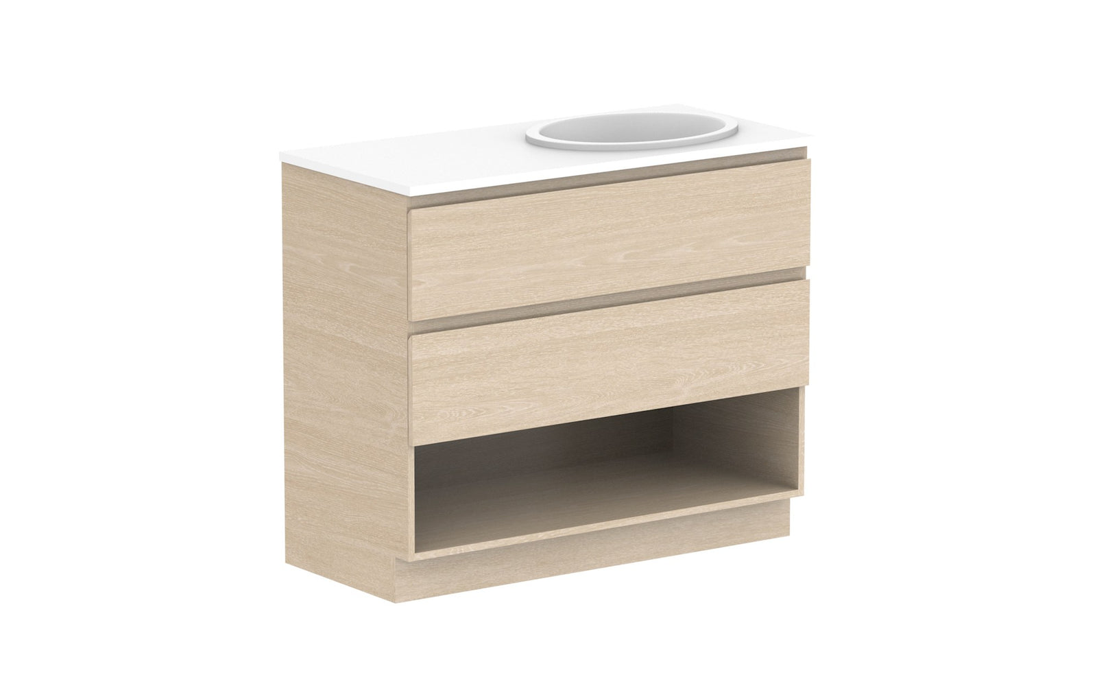 ADP Glacier Full Depth Shelf Twin Floor Mount Vanity 1050mm right offset bowl, benchtop