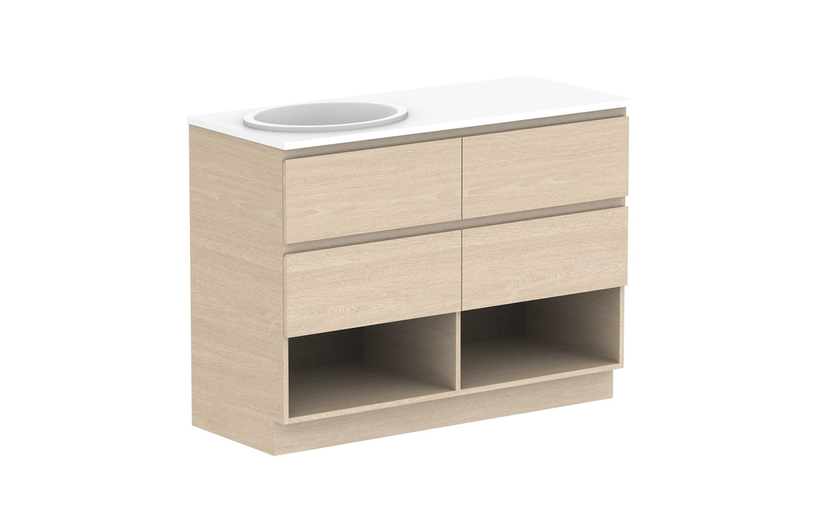 ADP Glacier Full Depth Shelf Twin Floor Mount Vanity 1200mm left offset bowl, benchtop