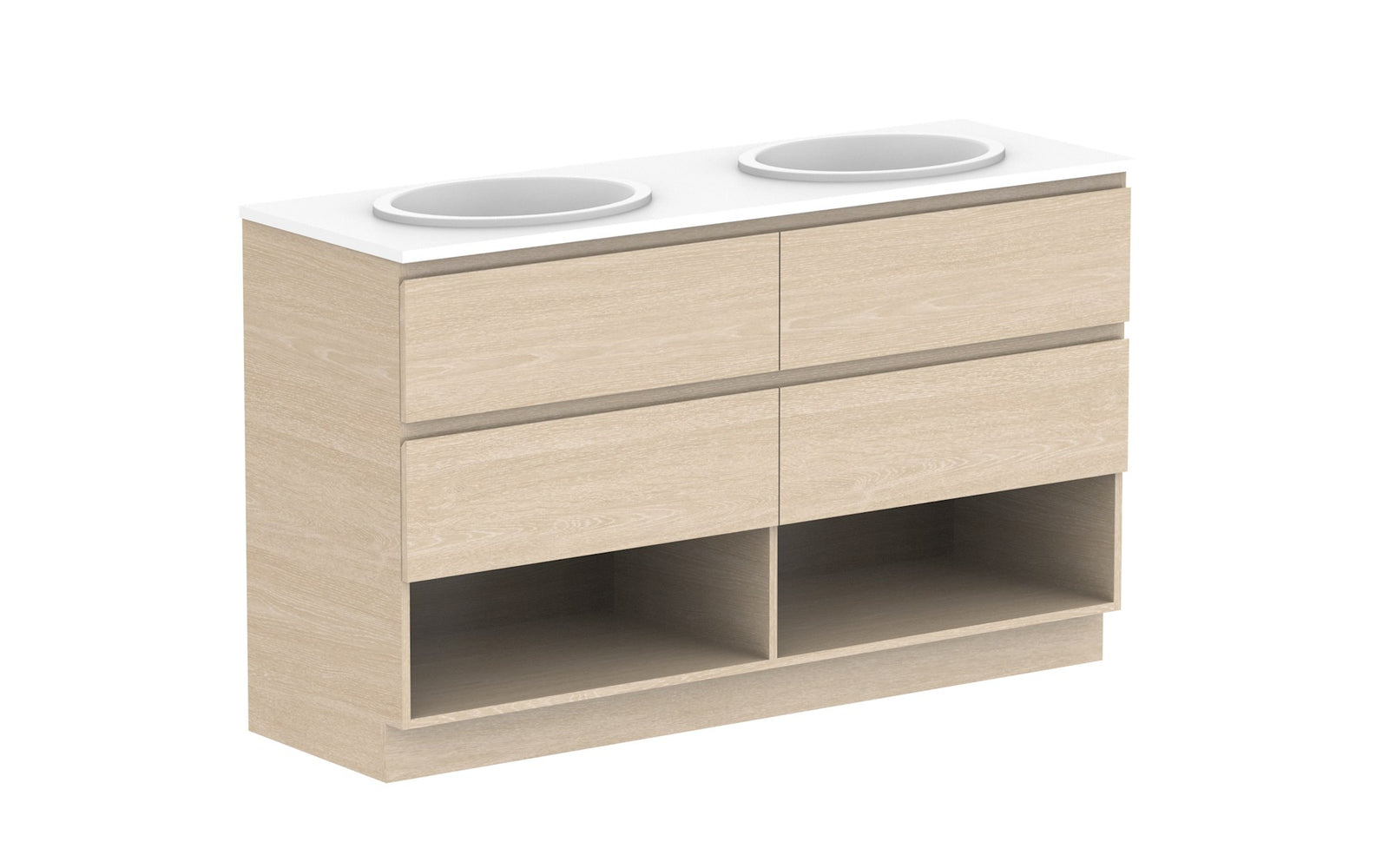 ADP Glacier Full Depth Shelf Twin Floor Mount Vanity 1500mm double bowl, benchtop