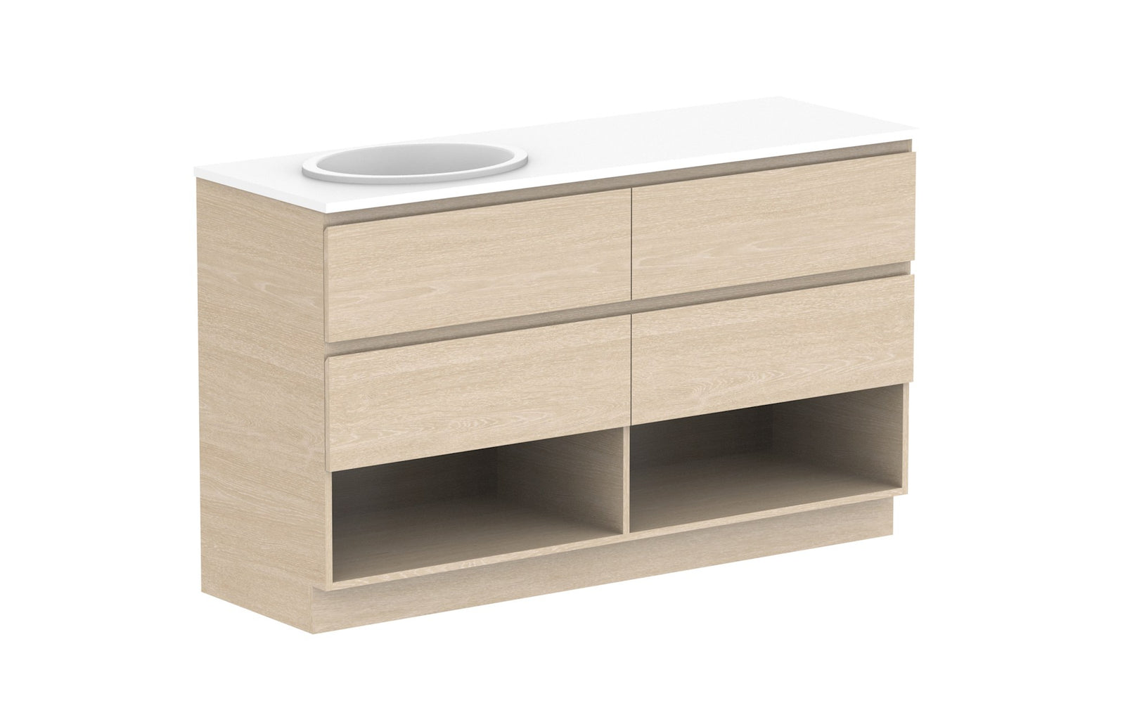 ADP Glacier Full Depth Shelf Twin Floor Mount Vanity 1500mm left offset bowl, benchtop