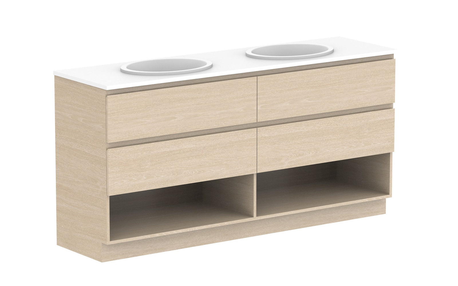 ADP Glacier Full Depth Shelf Twin Floor Mount Vanity 1800mm double bowl, benchtop