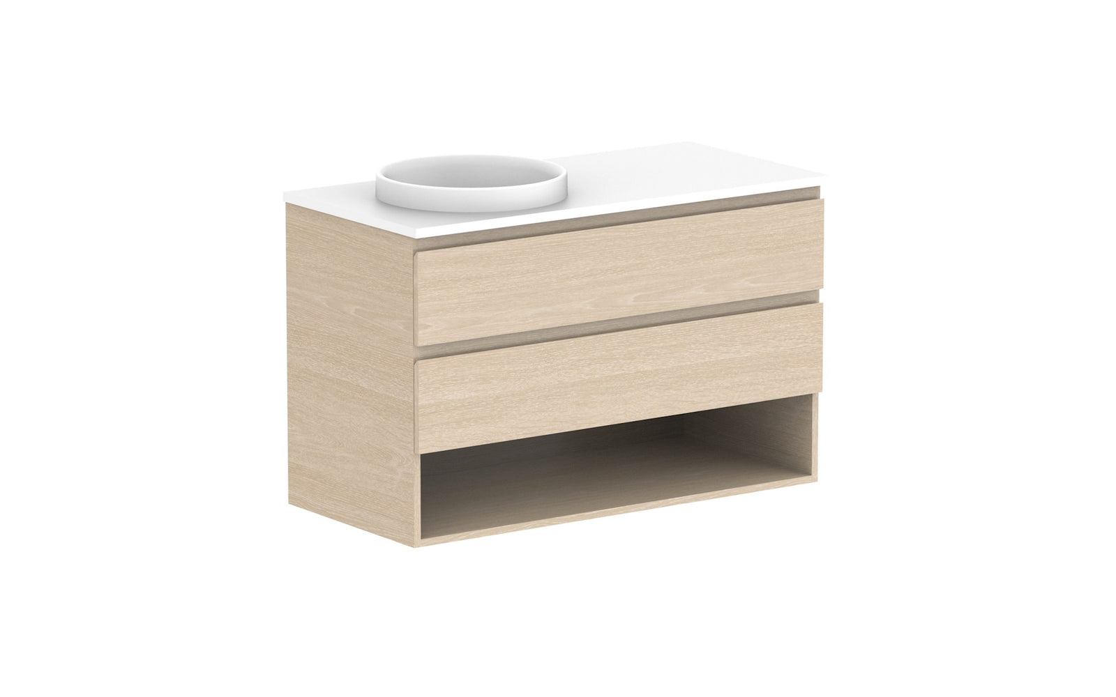 ADP Glacier Full Depth Shelf Twin Wall Hung Vanity 1050mm left offset bowl, benchtop