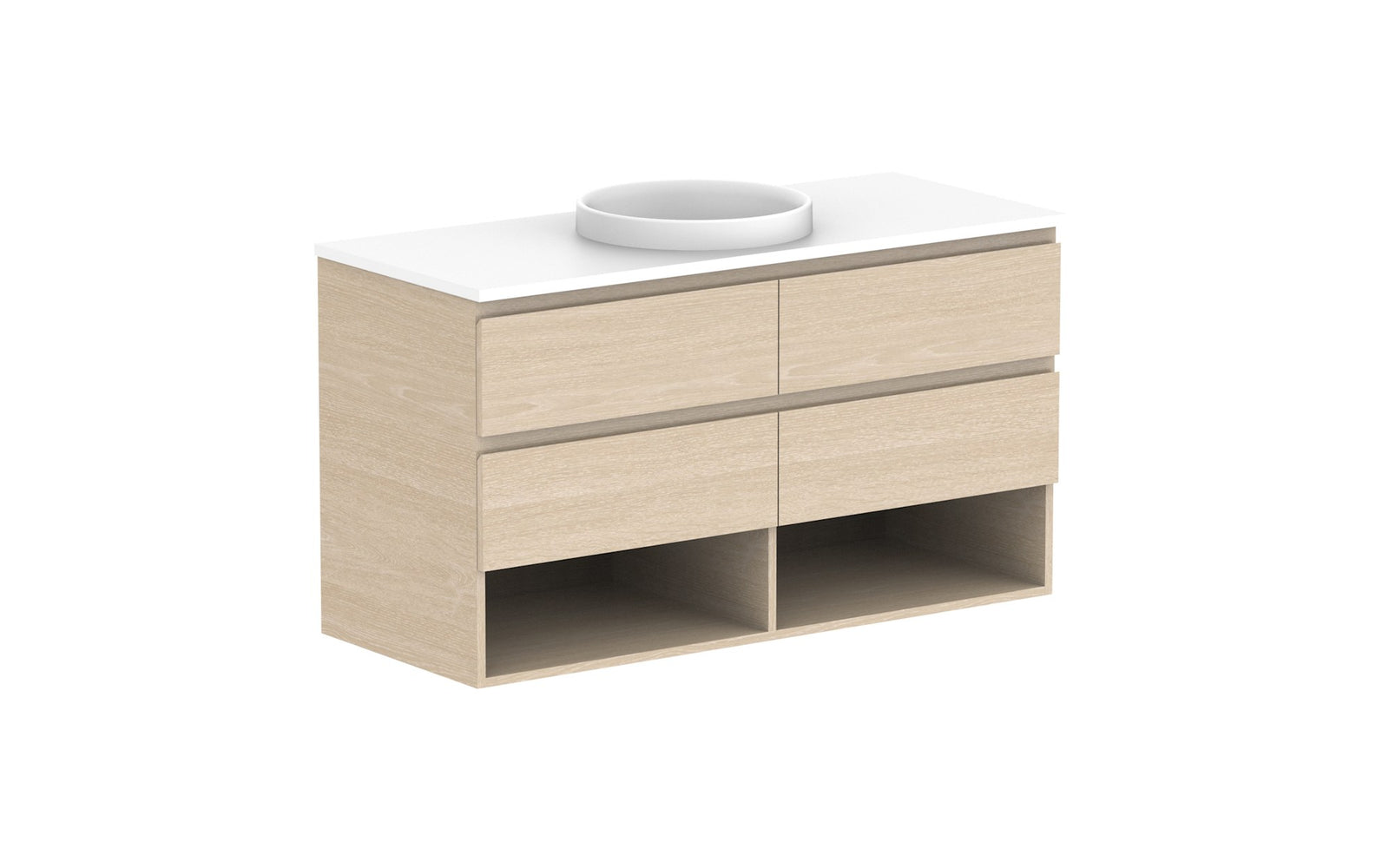 ADP Glacier Full Depth Shelf Twin Wall Hung Vanity 1200mm centre bowl, benchtop
