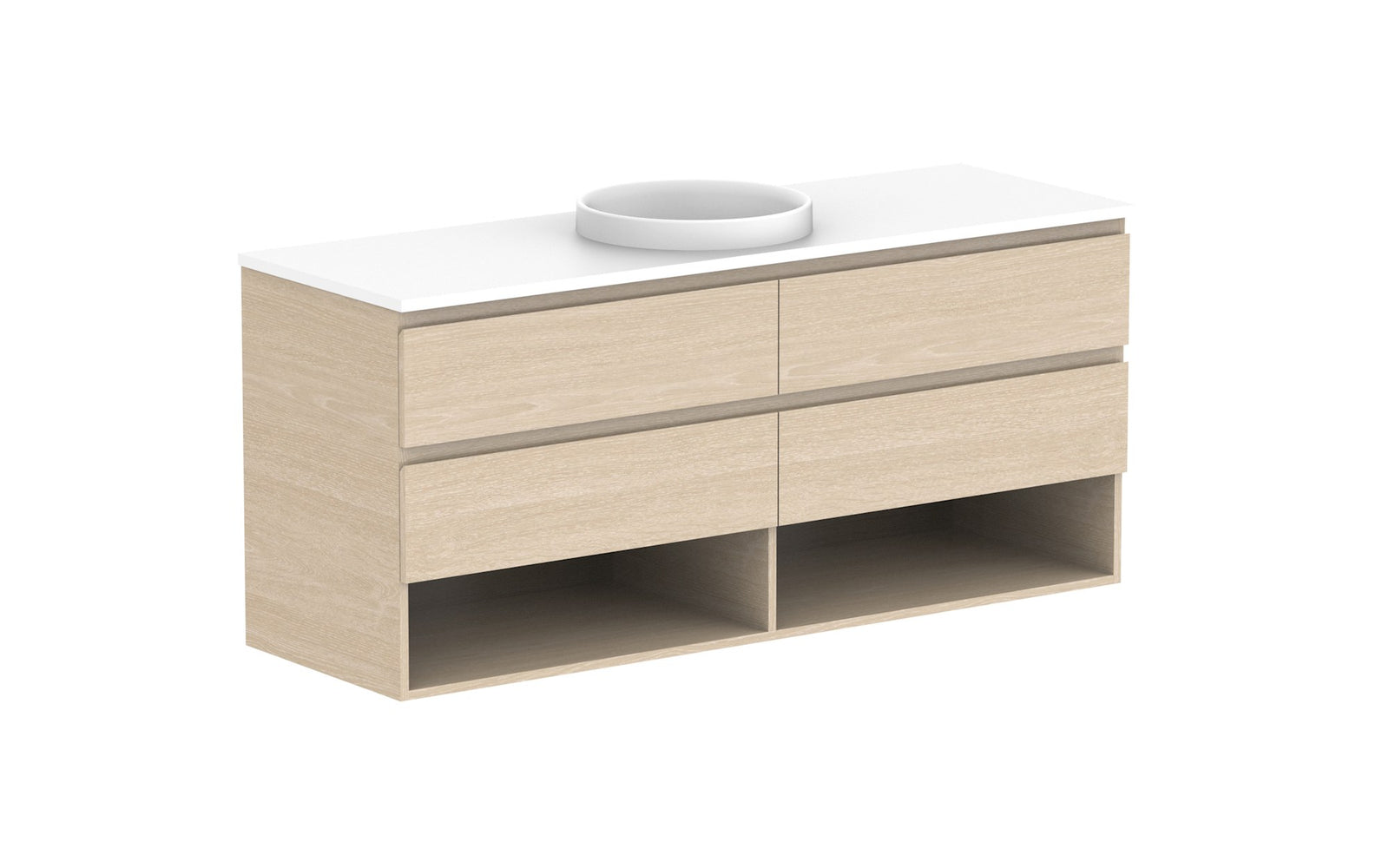 ADP Glacier Full Depth Shelf Twin Wall Hung Vanity 1500mm centre bowl, benchtop