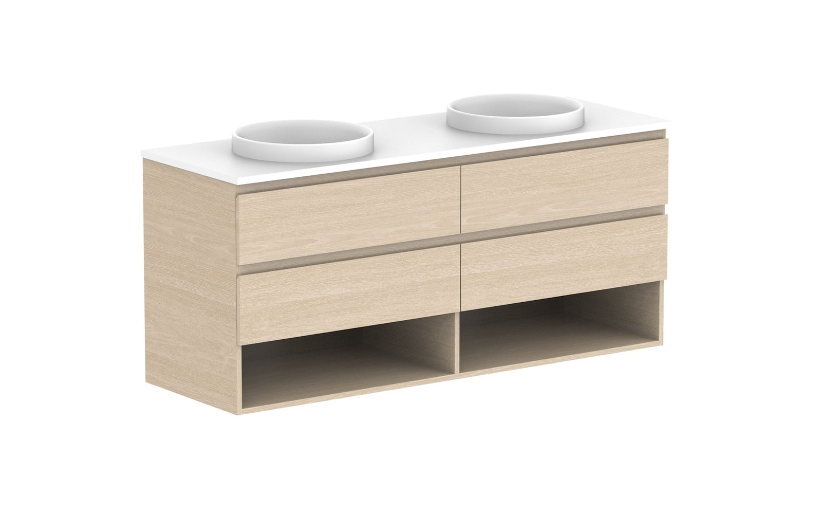 ADP Glacier Full Depth Shelf Twin Wall Hung Vanity 1500mm double bowl, benchtop