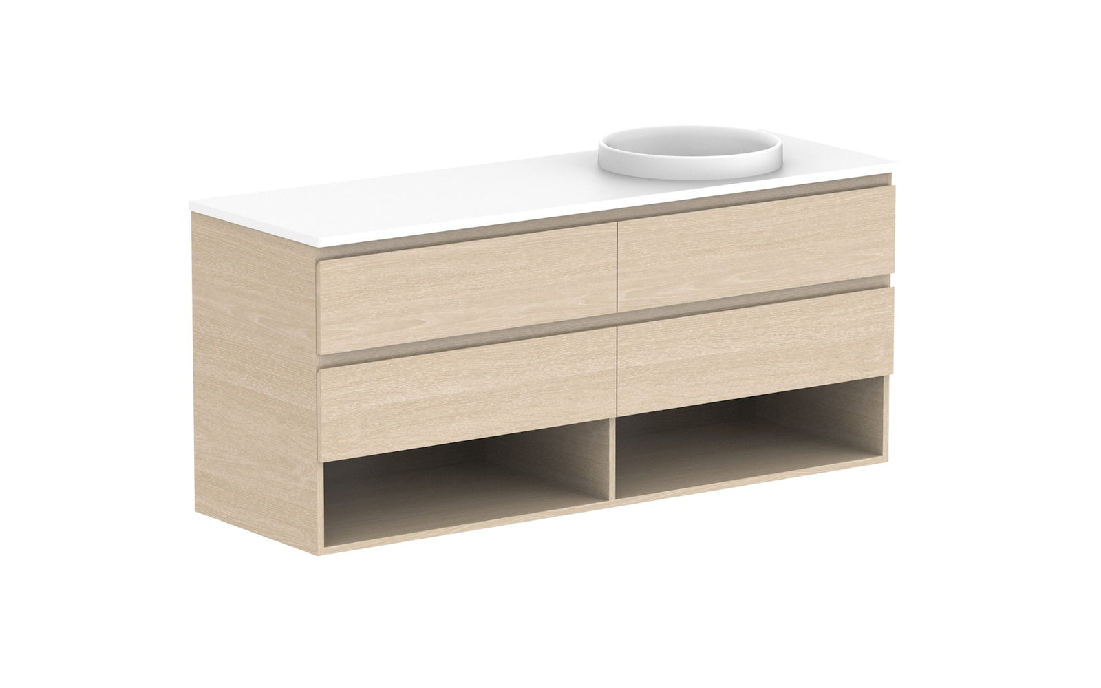 ADP Glacier Full Depth Shelf Twin Wall Hung Vanity 1500mm right offset bowl, benchtop