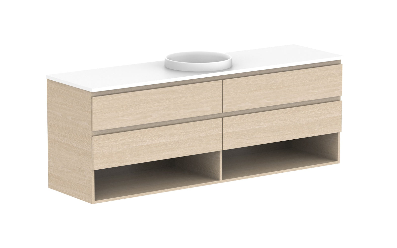 ADP Glacier Full Depth Shelf Twin Wall Hung Vanity 1800mm centre bowl, benchtop