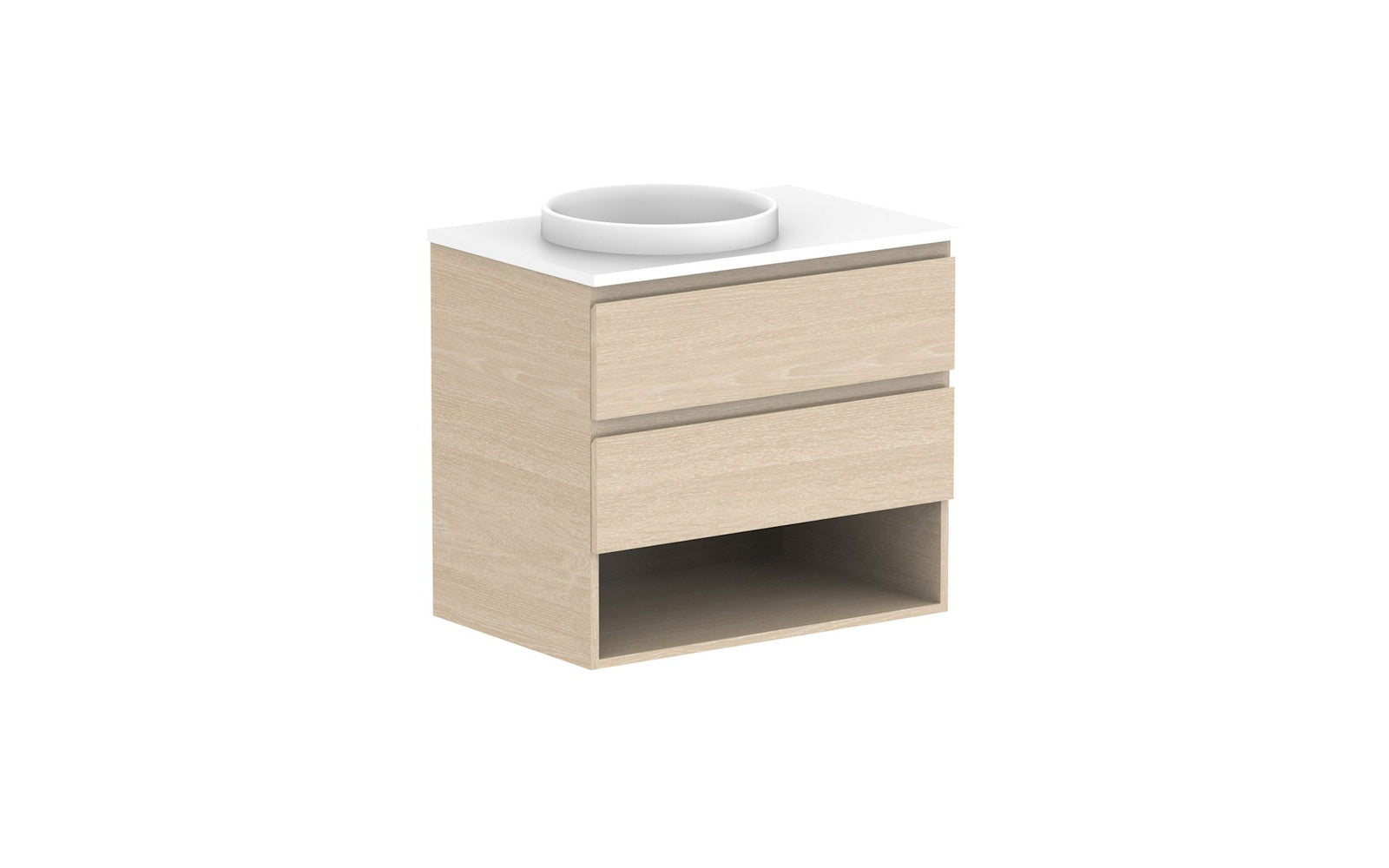 ADP Glacier Full Depth Shelf Twin Wall Hung Vanity 750mm left offset bowl, benchtop