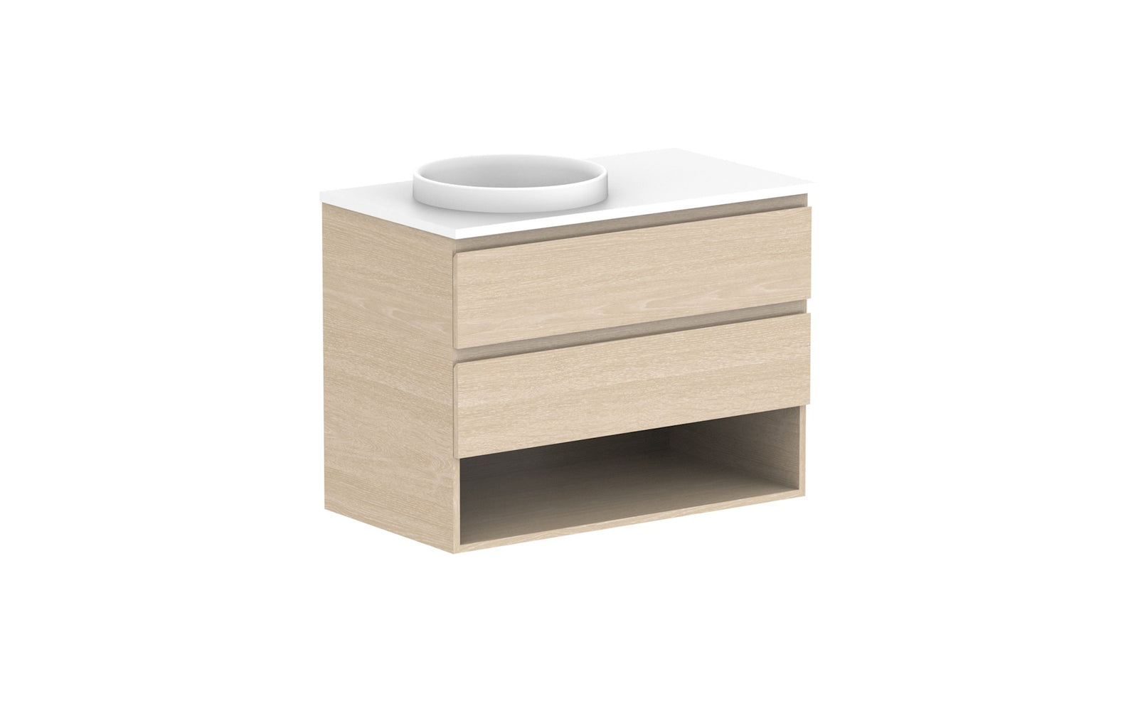 ADP Glacier Full Depth Shelf Twin Wall Hung Vanity 900mm left offset bowl, benchtop