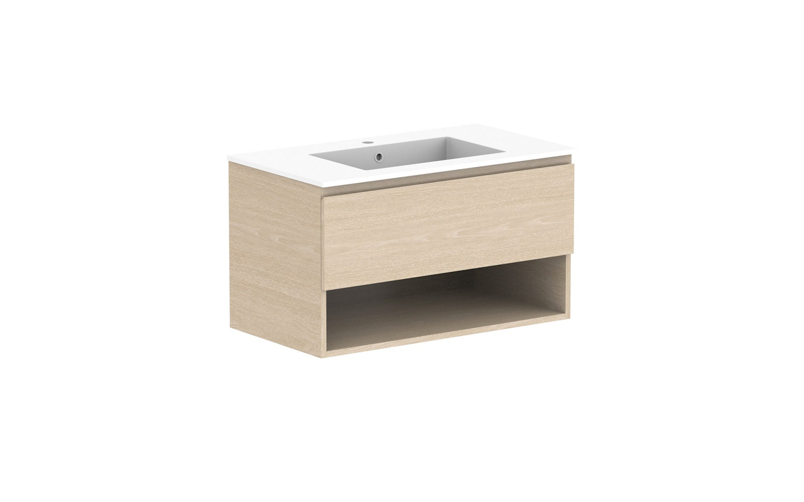 ADP Glacier Full Depth Shelf Slim Wall Hung Vanity 900mm centre bowl, cast marble top