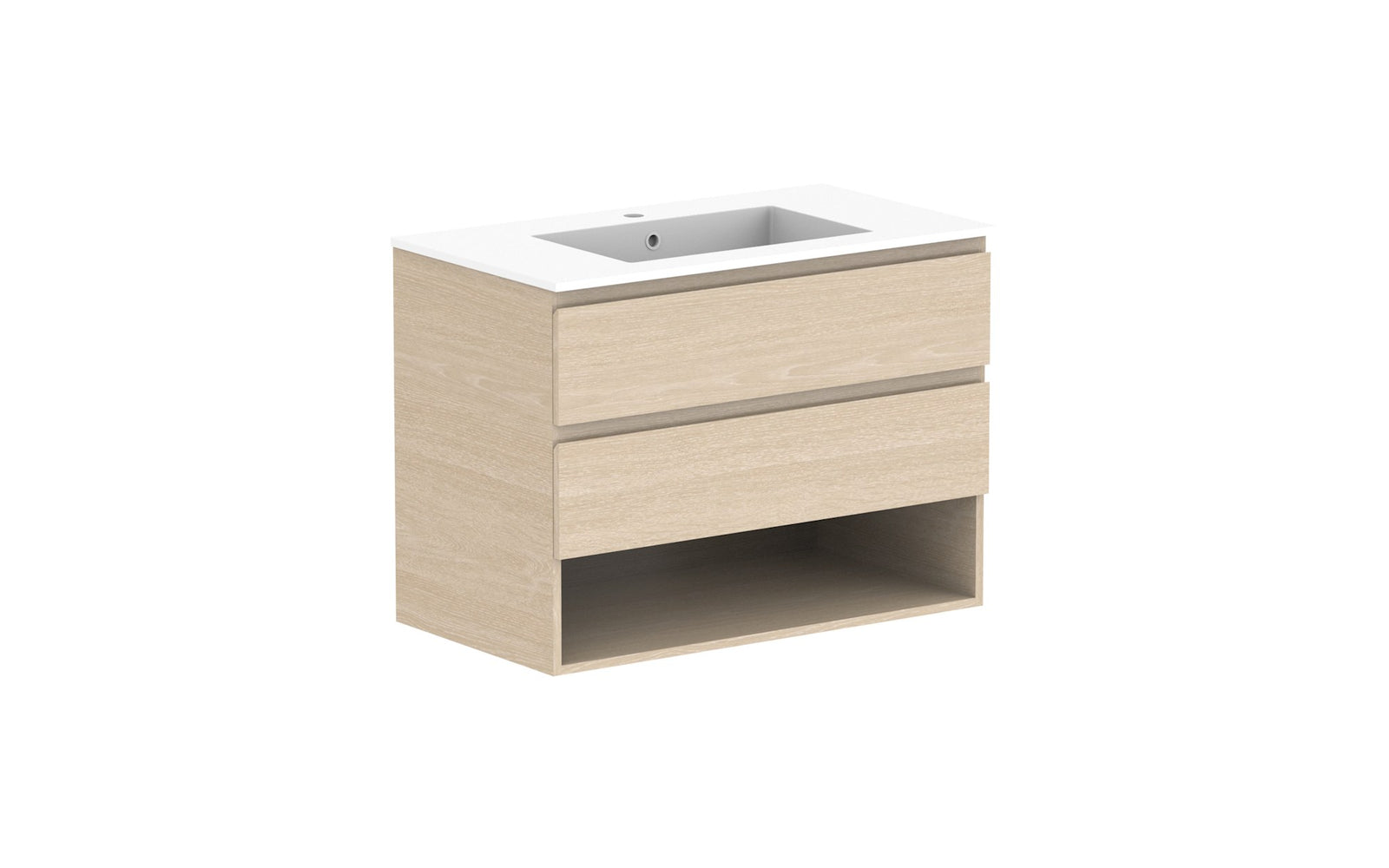 ADP Glacier Full Depth Shelf Twin Wall Hung Vanity 900mm centre bowl, cast marble top
