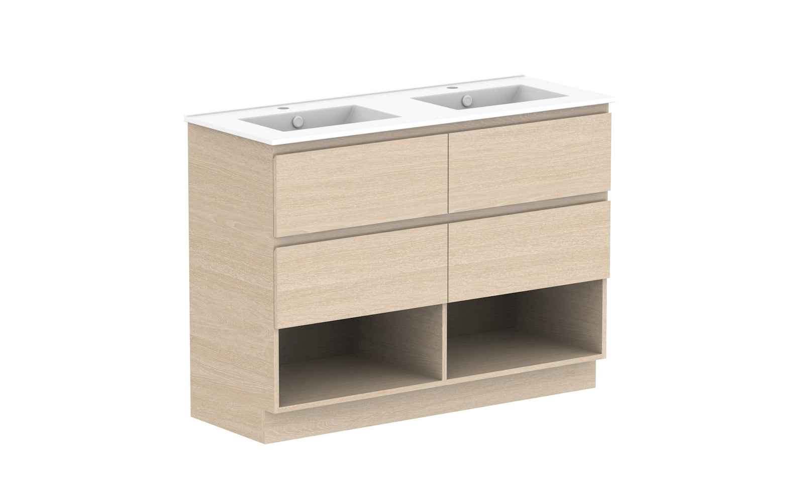 ADP Glacier Full Depth Shelf Twin Floor Mount Vanity 1200mm double bowl, ceramic top