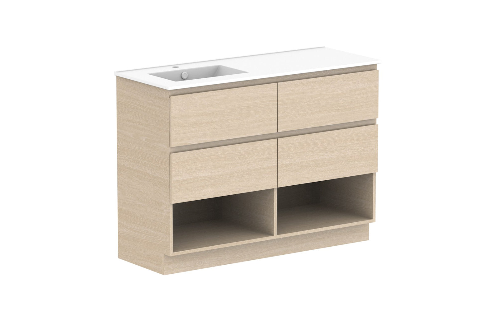 ADP Glacier Full Depth Shelf Twin Floor Mount Vanity 1200mm left offset bowl, ceramic top