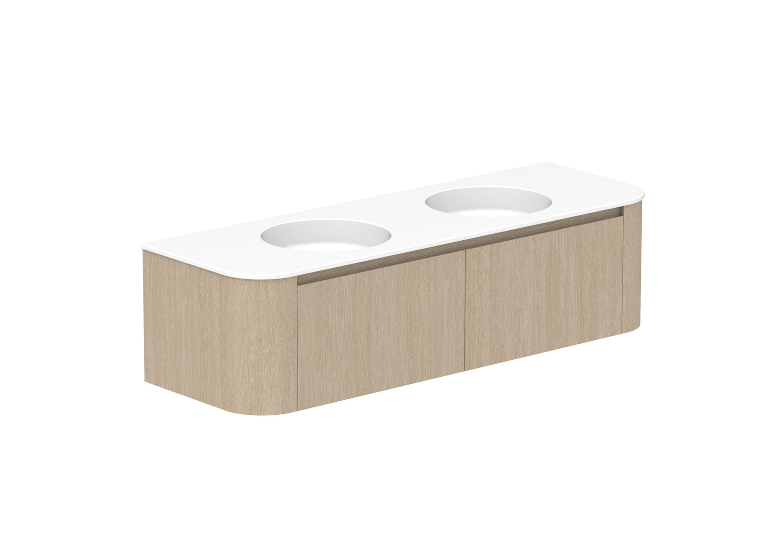 ADP Surry Wall Hung Vanity 1500mm double bowl in Coastal Oak, ceramic top