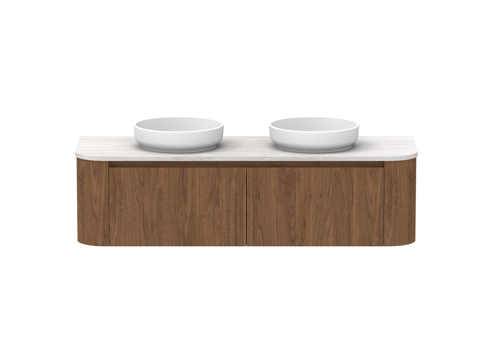 ADP Surry Wall Hung Vanity 1500mm double bowl in Florentine Walnut, front view