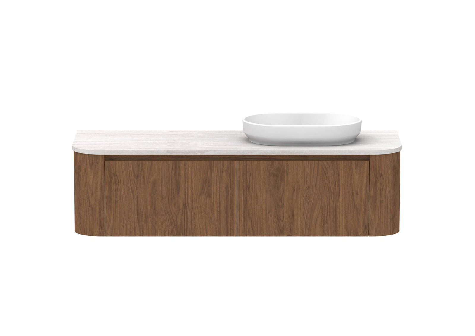 ADP Surry Wall Hung Vanity 1500mm right offset bowl in Florentine Walnut, front view
