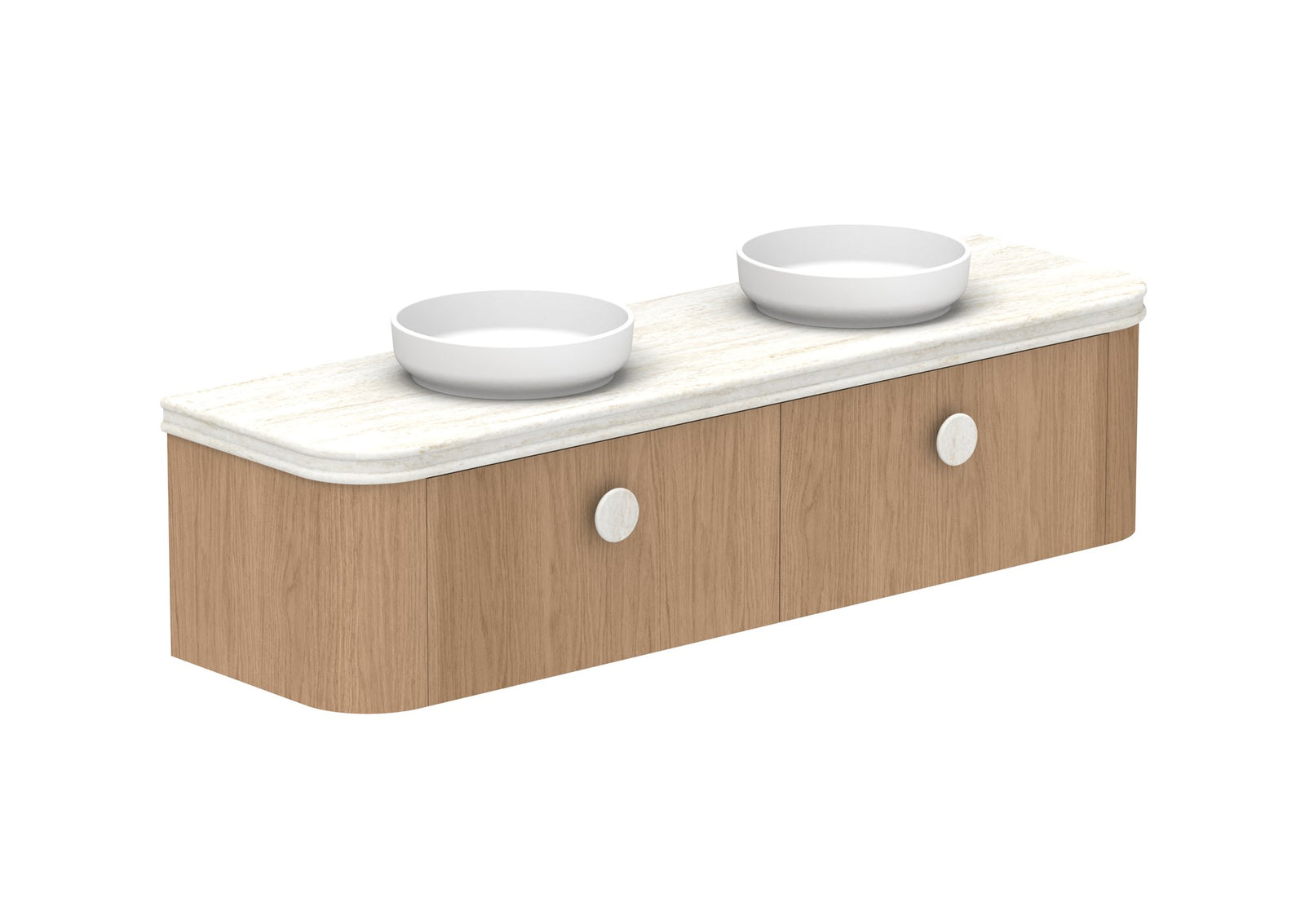 ADP Surry Wall Hung Vanity 1800mm double bowl in Boston Oak, Royale benchtop