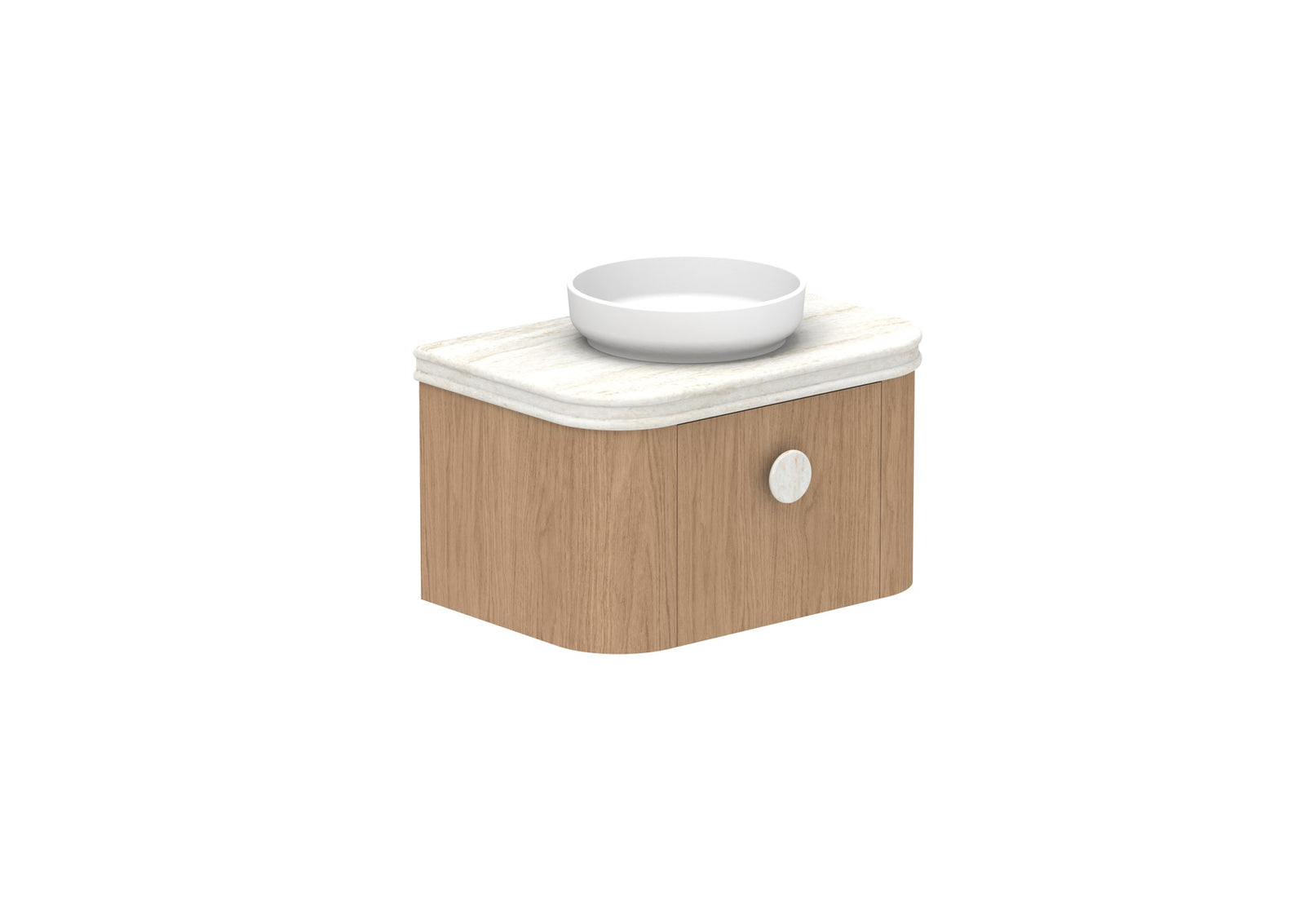 ADP Surry Wall Hung Vanity 750mm centre bowl in Boston Oak, Royale benchtop
