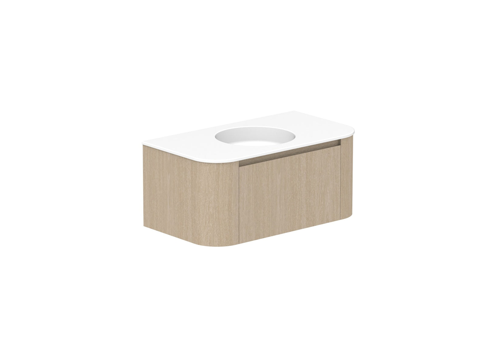 ADP Surry Wall Hung Vanity 900mm centre bowl in Coastal Oak, ceramic top