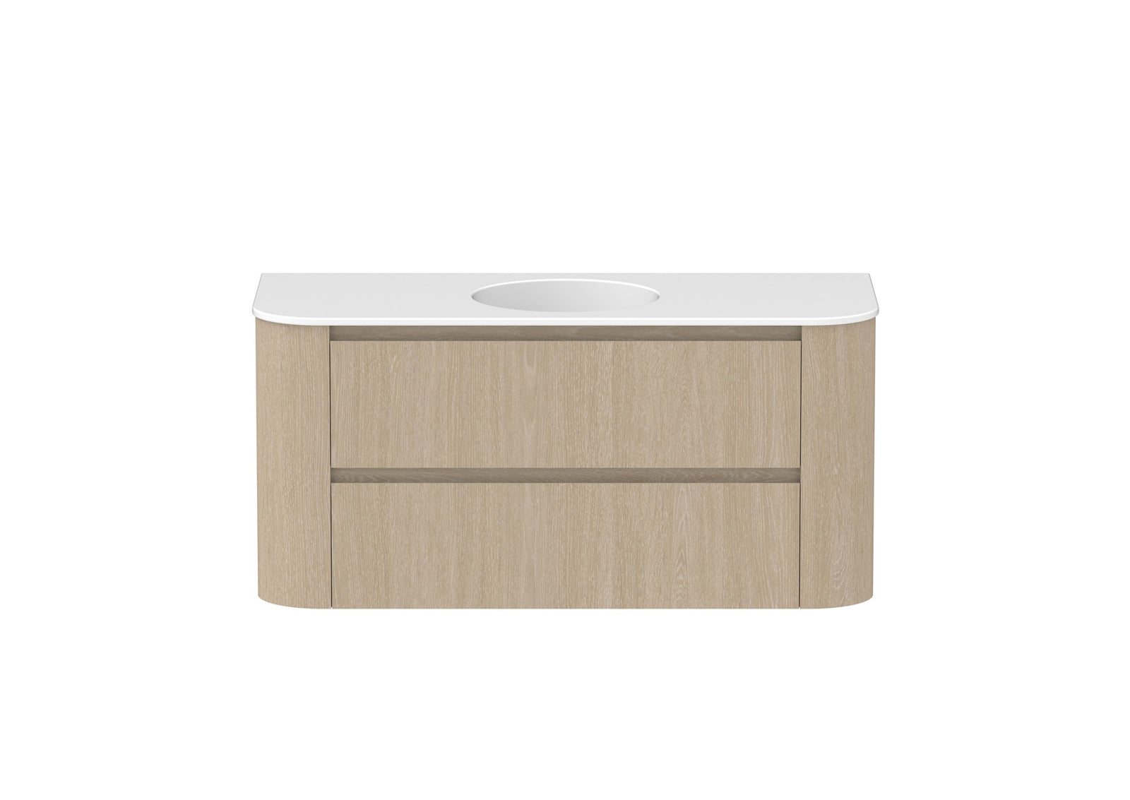 ADP Thea Wall Hung Vanity 1200mm centre bowl in Coastal Oak, ceramic top, front view