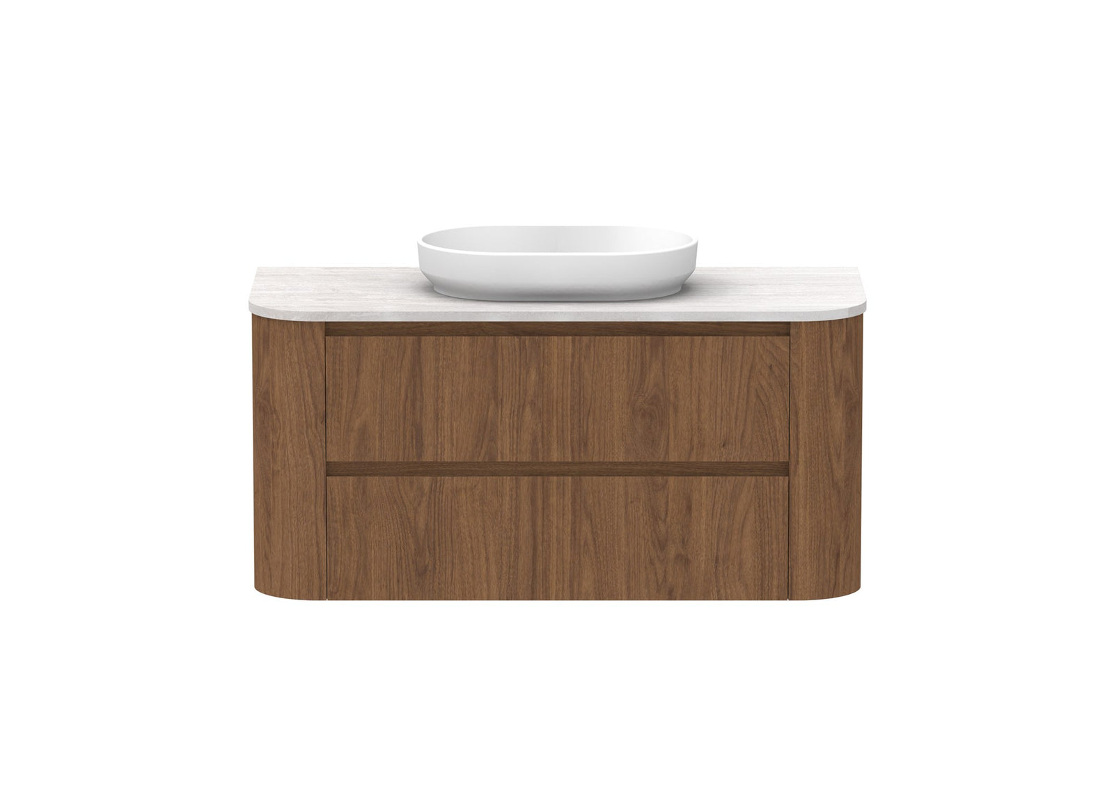 ADP Thea Wall Hung Vanity 1200mm centre bowl in Florentine Walnut, front view