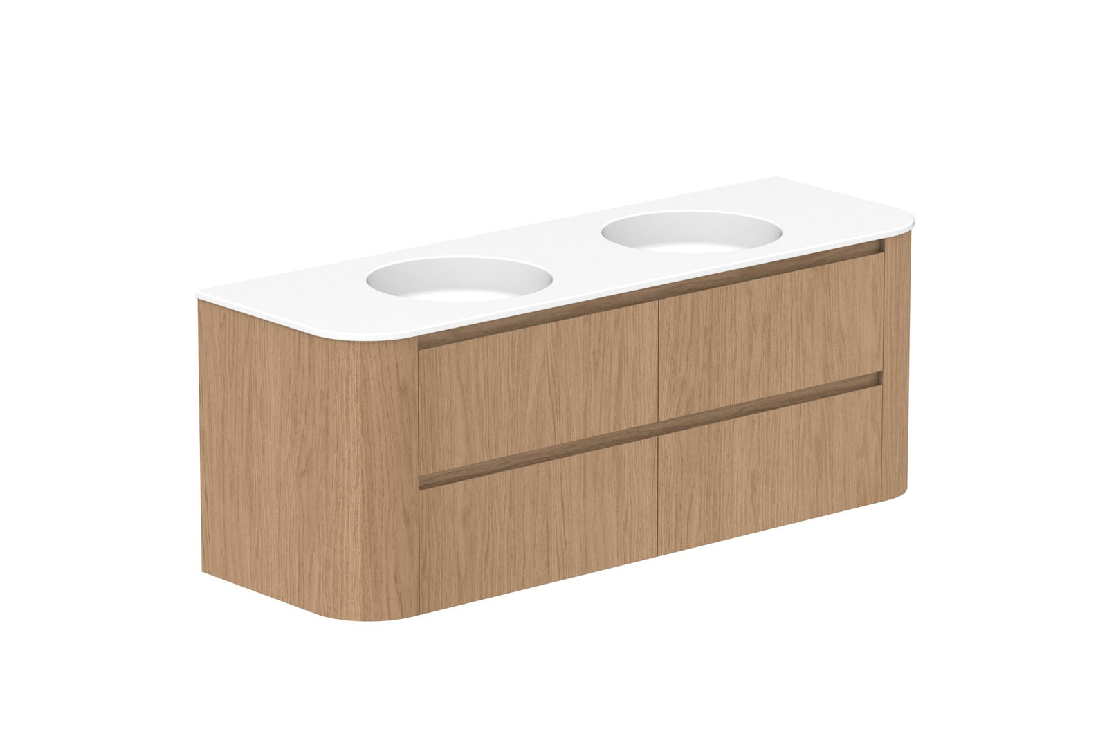 ADP Thea Wall Hung Vanity 1500mm double bowl in Boston Oak, ceramic top