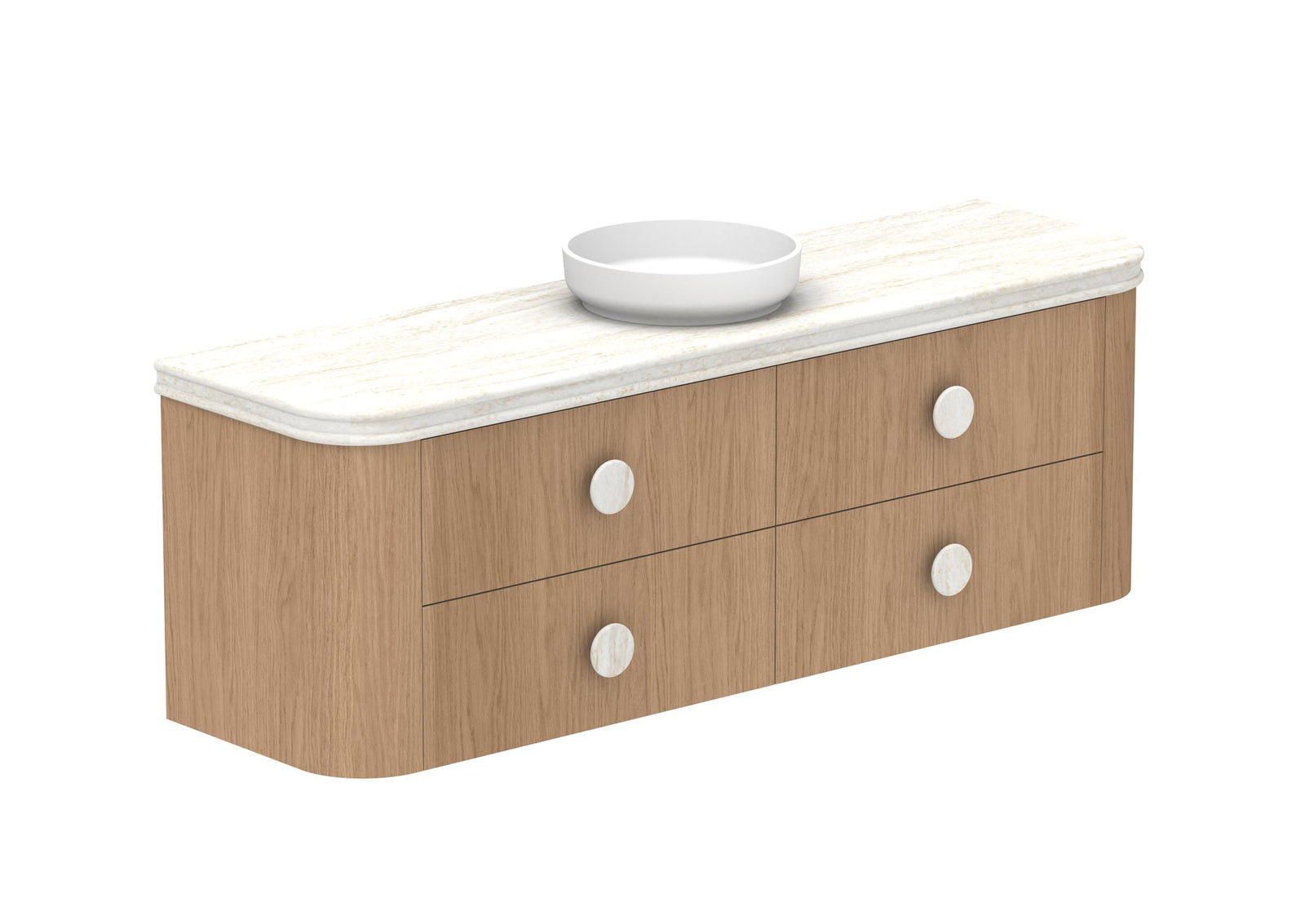 ADP Thea Wall Hung Vanity 1800mm centre bowl in Boston Oak, Royale benchtop