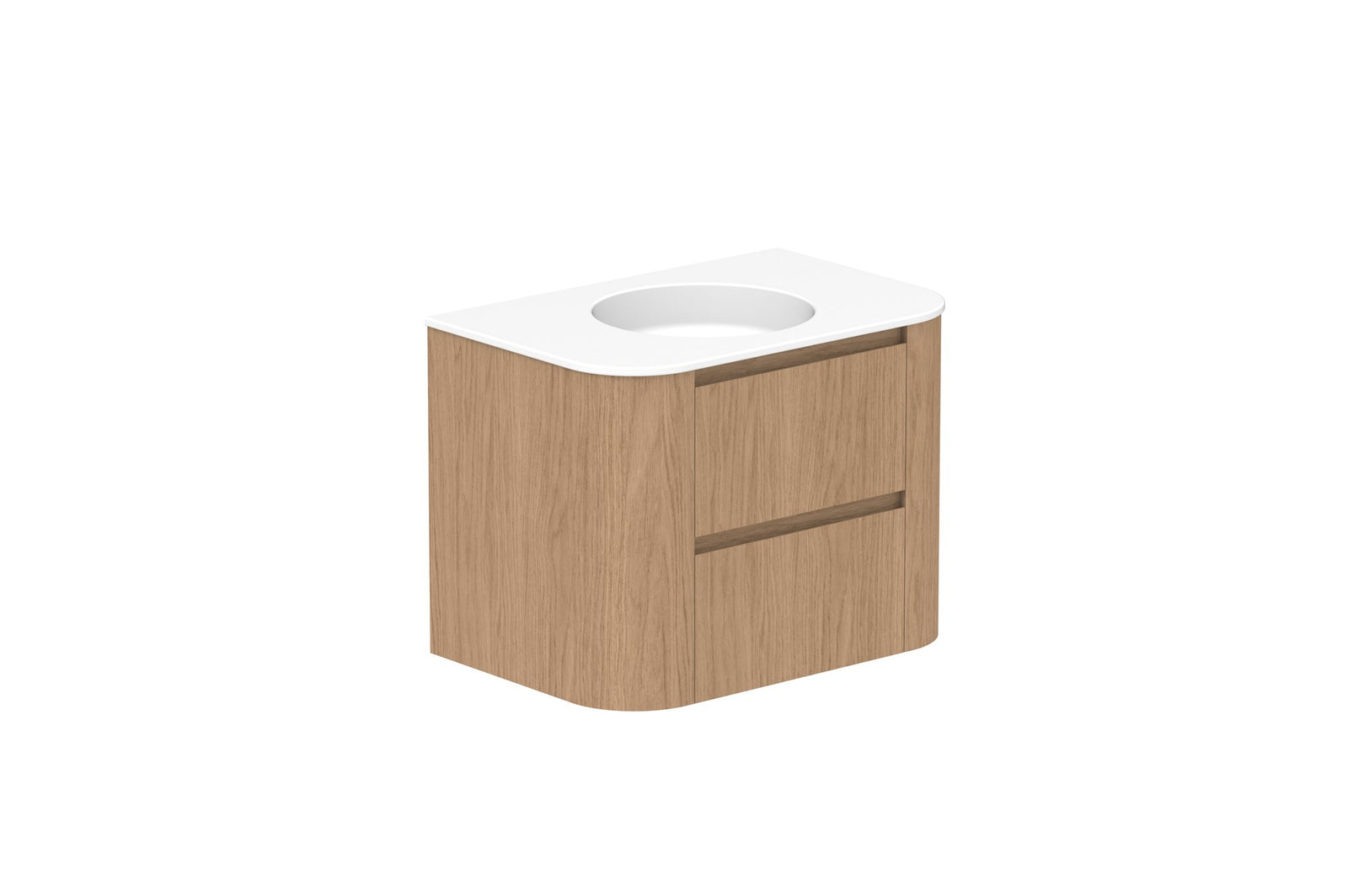 ADP Thea Wall Hung Vanity 750mm centre bowl in Boston Oak, ceramic top