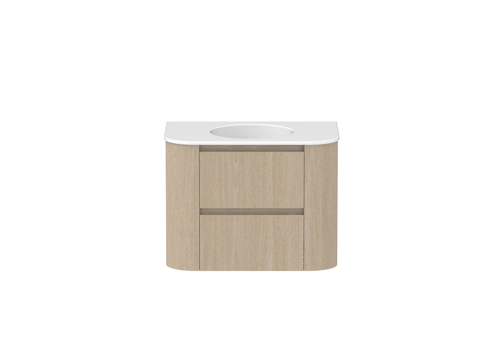 ADP Thea Wall Hung Vanity 750mm centre bowl in Coastal Oak, ceramic top, front view