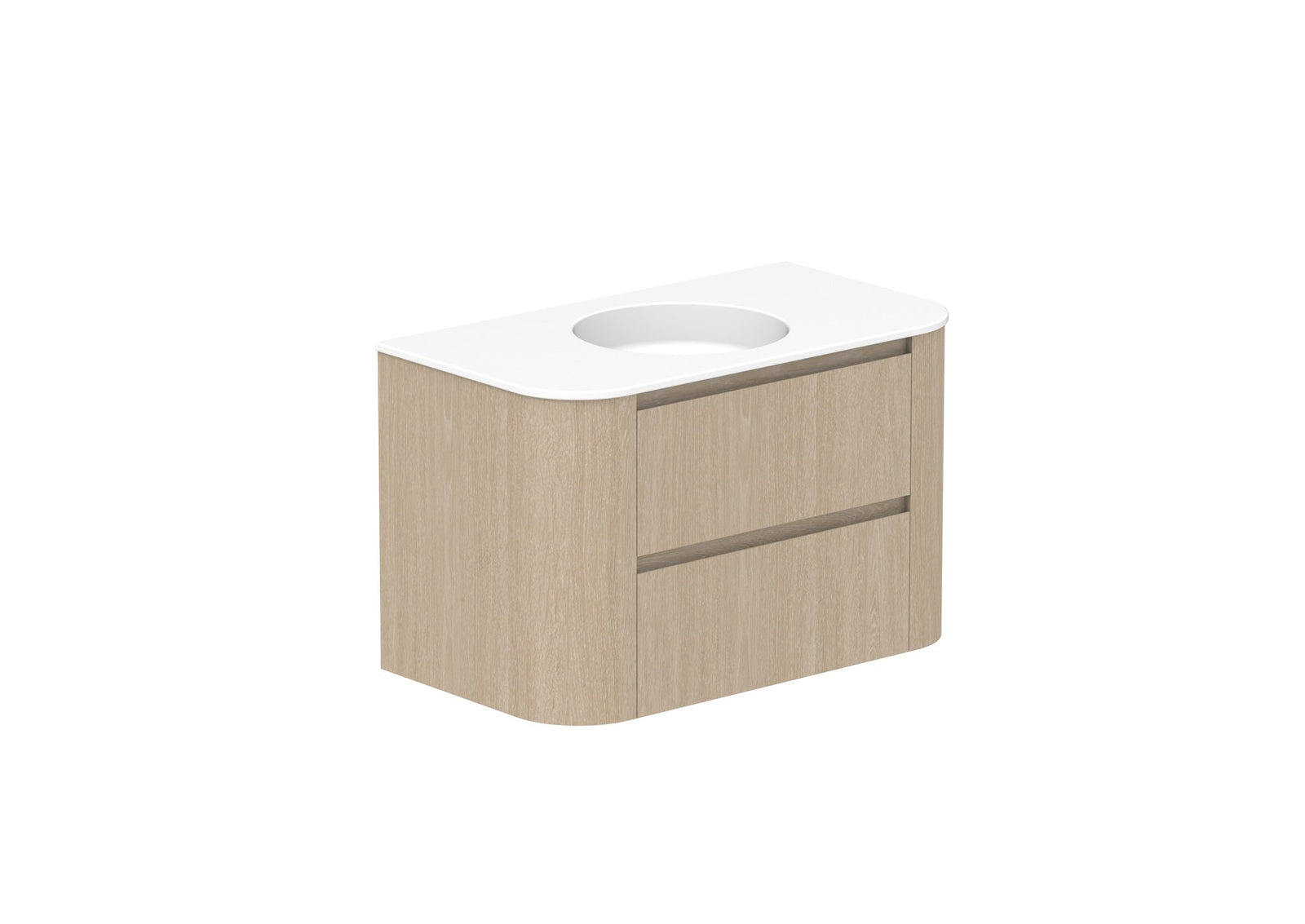 ADP Thea Wall Hung Vanity 900mm centre bowl in Coastal Oak, ceramic top