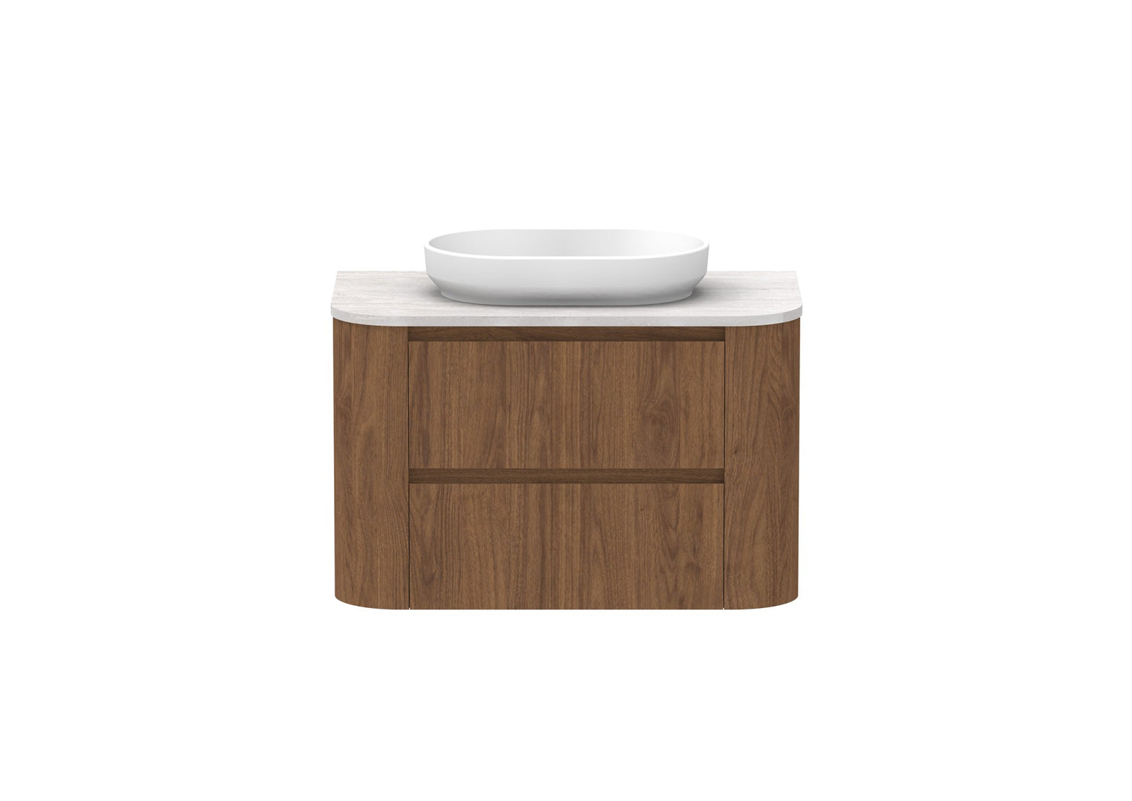 ADP Thea Wall Hung Vanity 900mm centre bowl in Florentine Walnut, front view